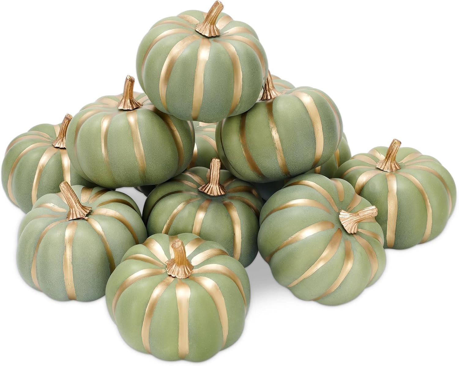 Whaline Green Artificial Pumpkins with Gold Edges 12Pcs