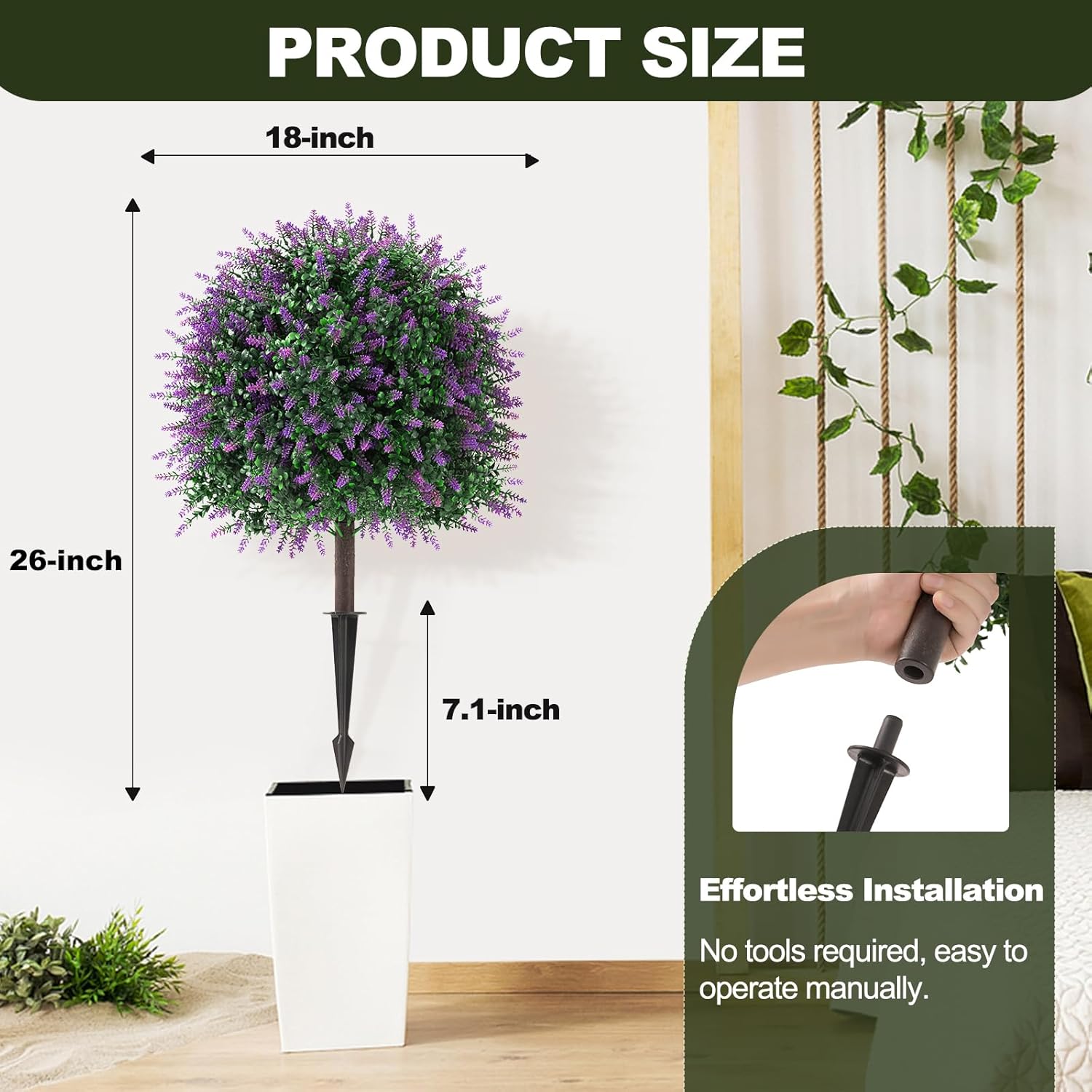 26 Inch Artificial Lavender Topiary Set of 2