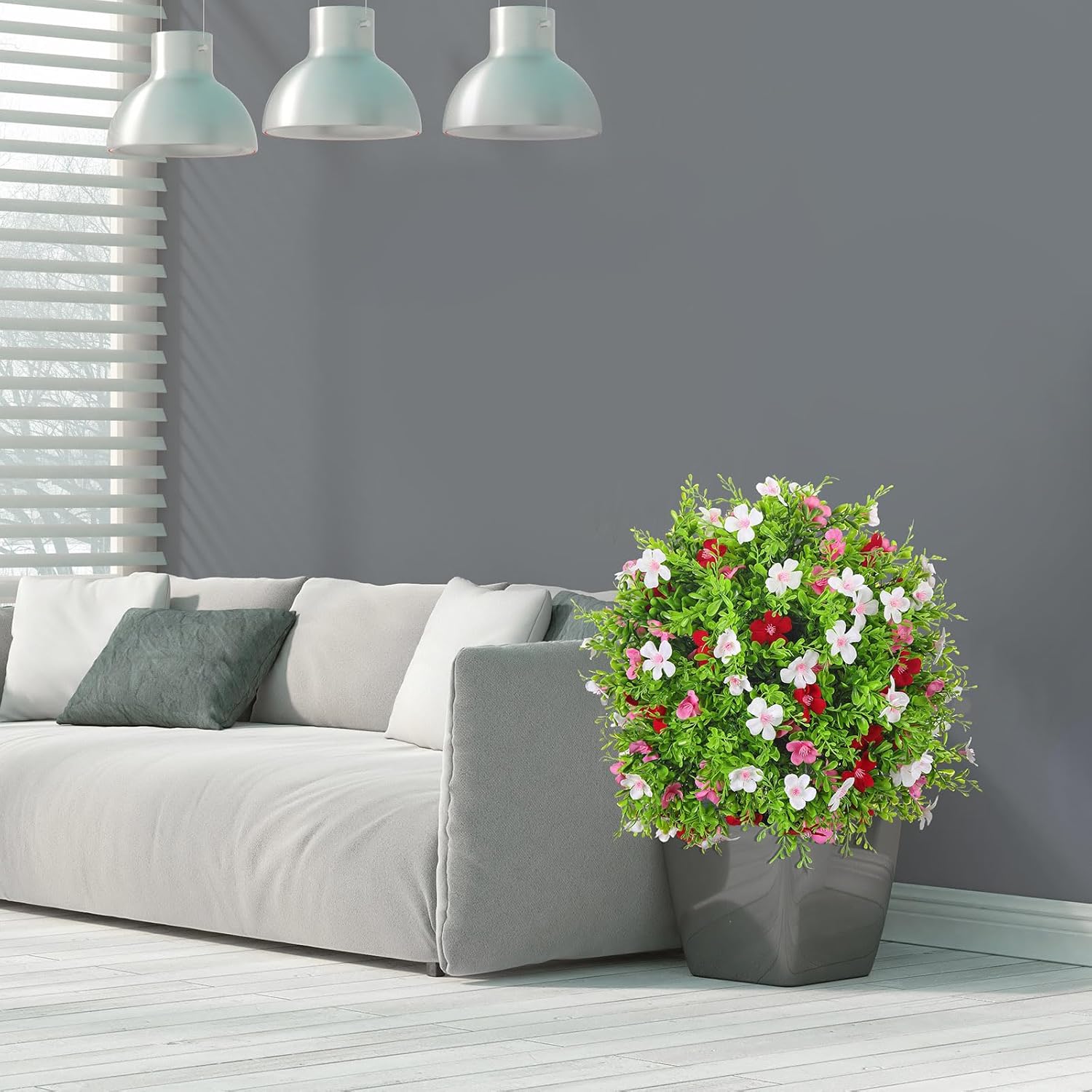 2 Pack 216 Inch Artificial Topiary Ball Trees with Flowers