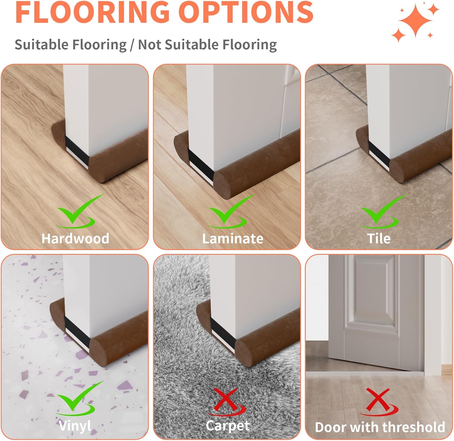 BKSAI Upgraded Door Draft Stopper 28-32in Brown