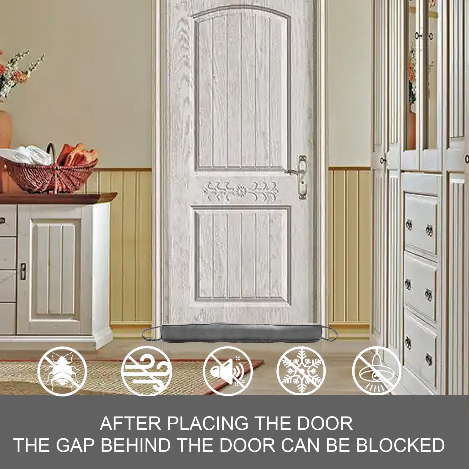 Heavy Duty Door Draft Stopper - 36 Inch Grey Weather Stripping Noise Blocker