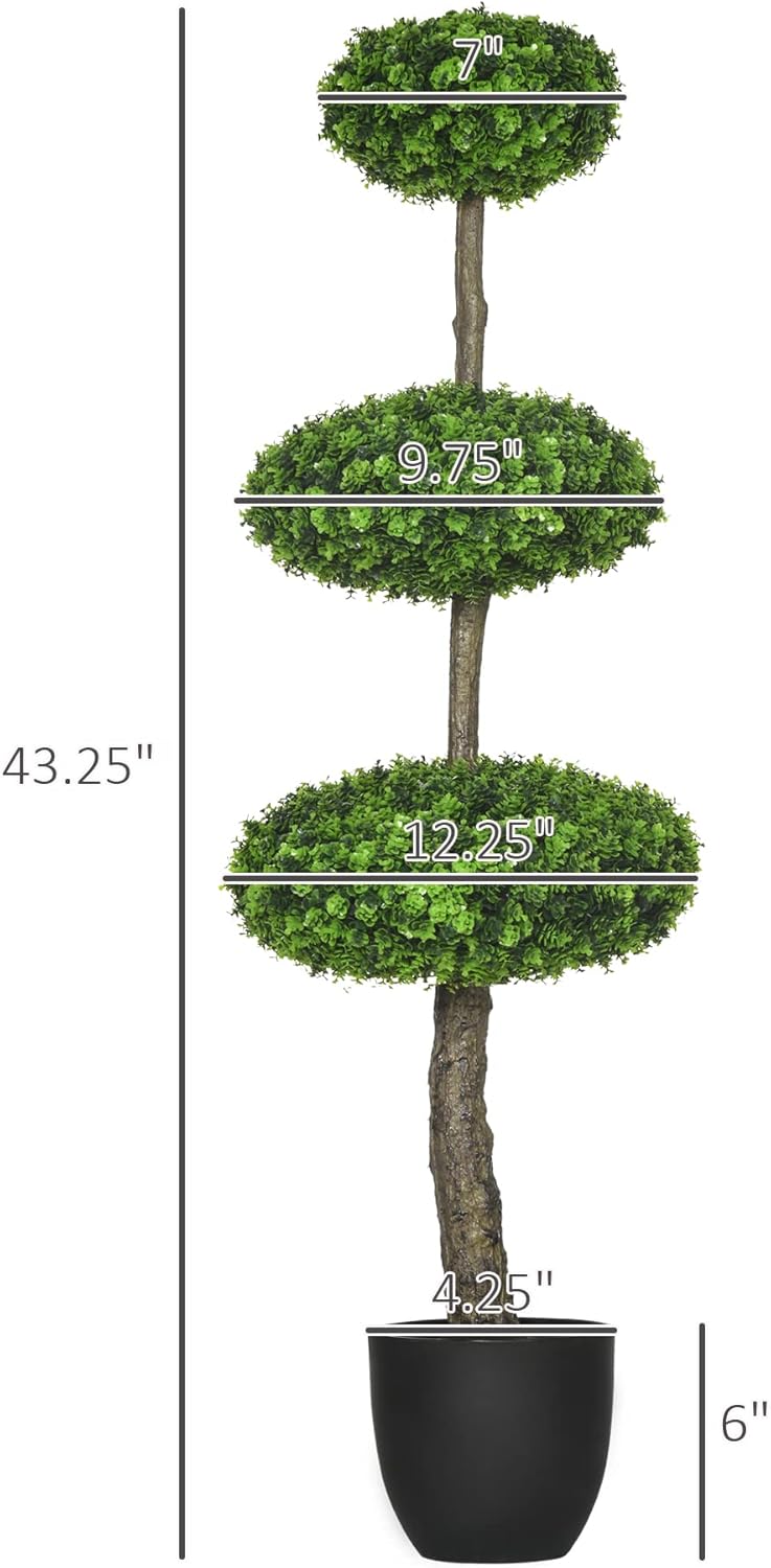 HOMCOM 2 Piece Artificial Boxwood Topiary Trees in Pots