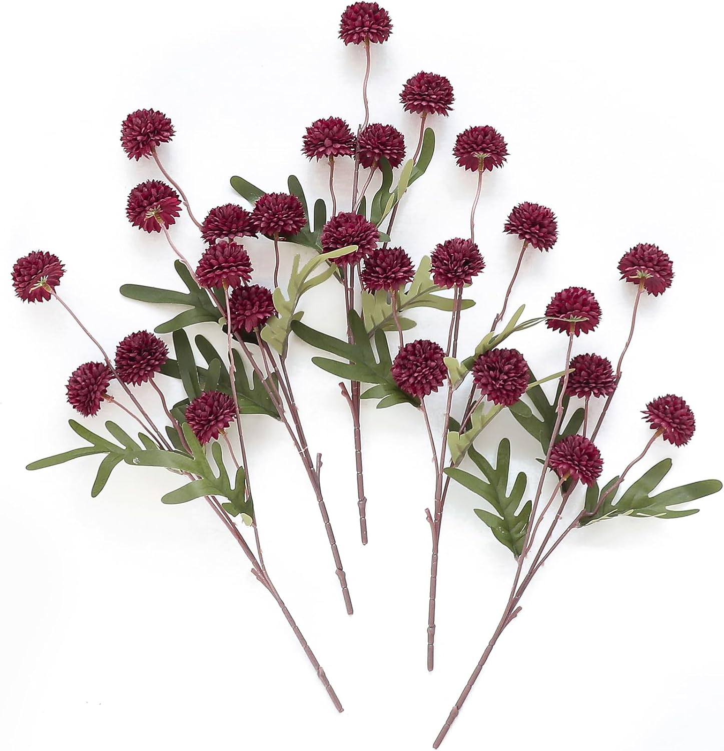 Floroom 5pcs Faux Silk Pompon Mums Artificial Flowers in Burgundy