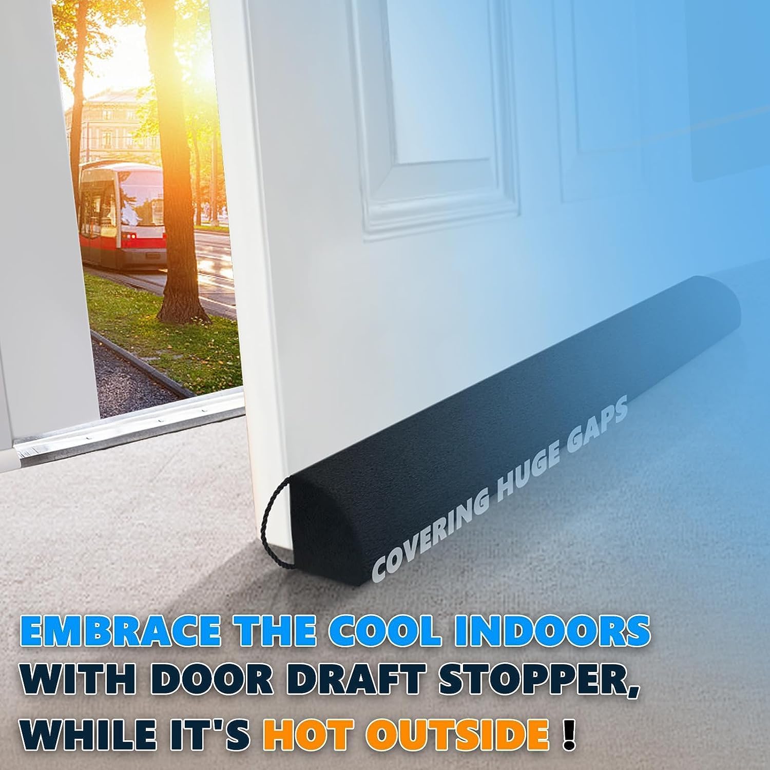 Heavy Duty Door Draft Stopper 36 Inch Black Triangle Design