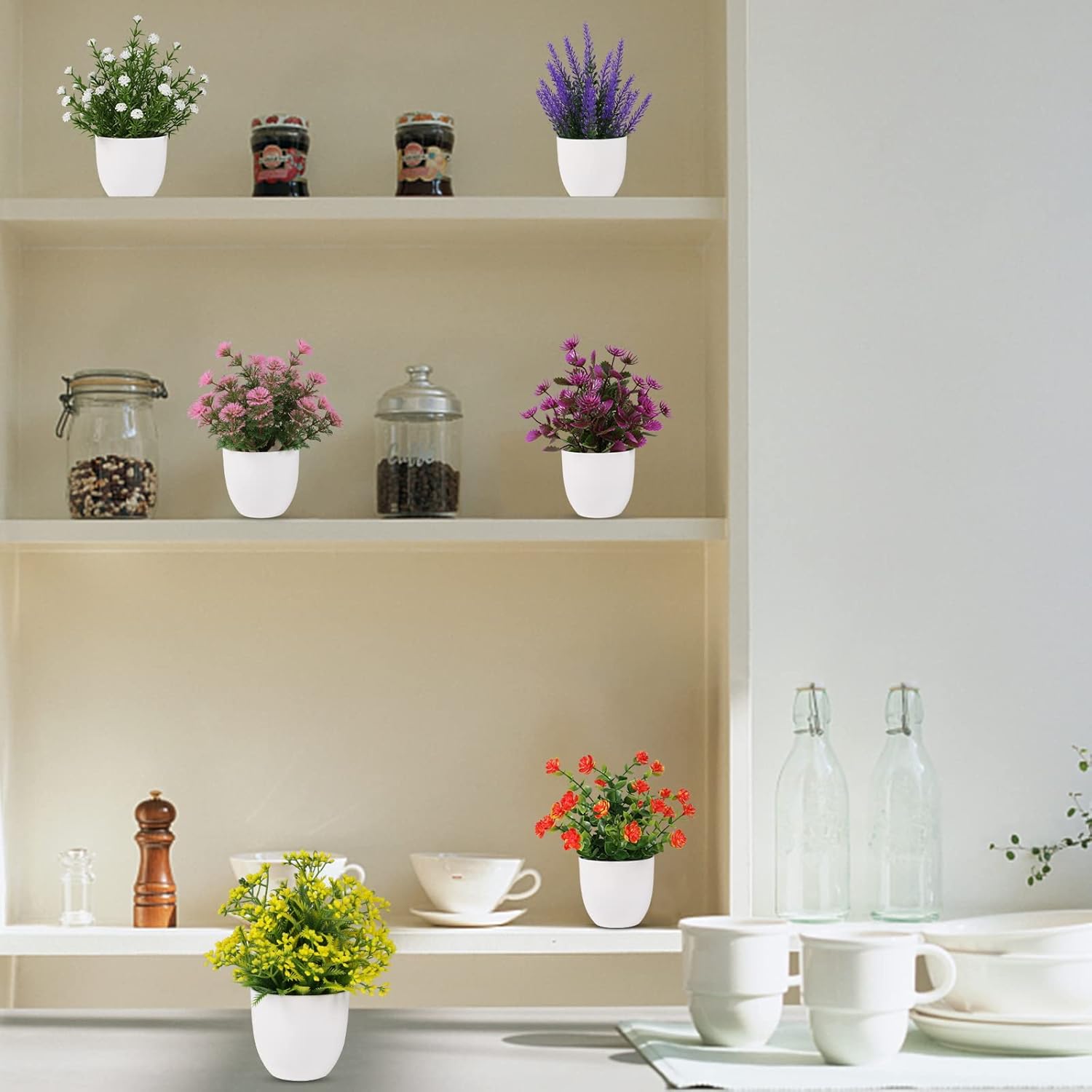 Yoratee Artificial Flower Potted Plants 6pcs Indoor Decor