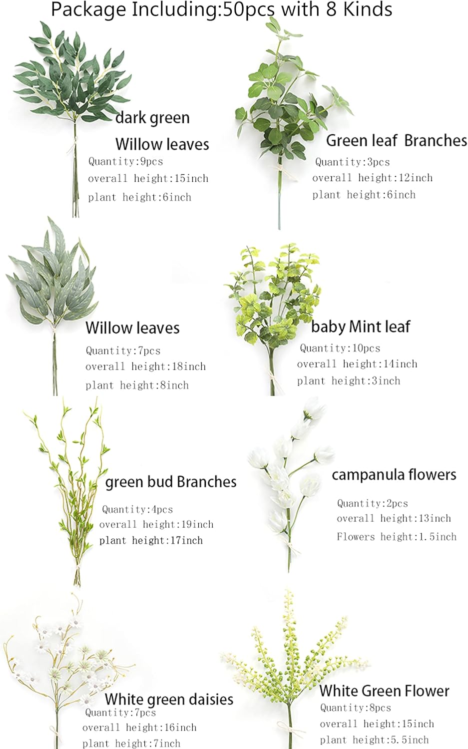 Serra Flora Artificial Greenery Spray Box Set 50pcs Spring Green