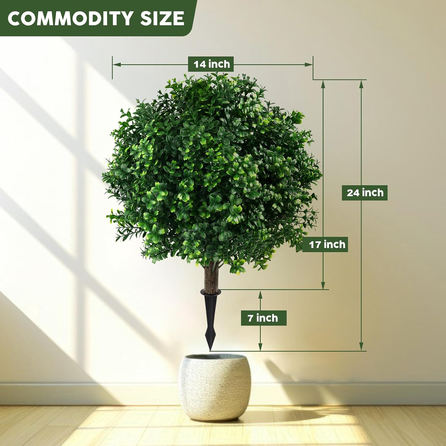 24 Inch High Artificial Boxwood Topiary Ball Set of 2 with Stakes