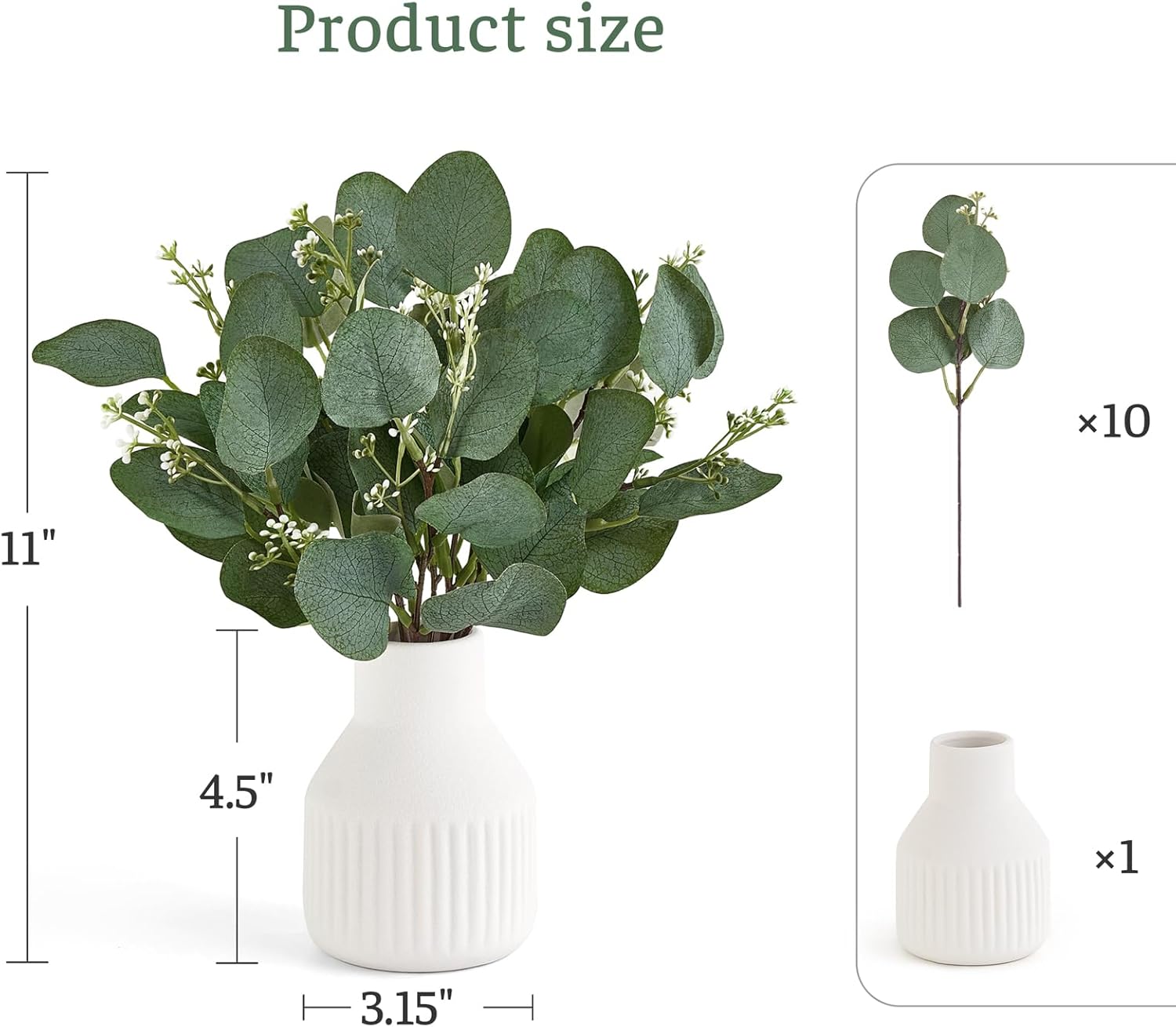 Dahey Artificial Eucalyptus Stems White Ceramic Vase Centerpiece