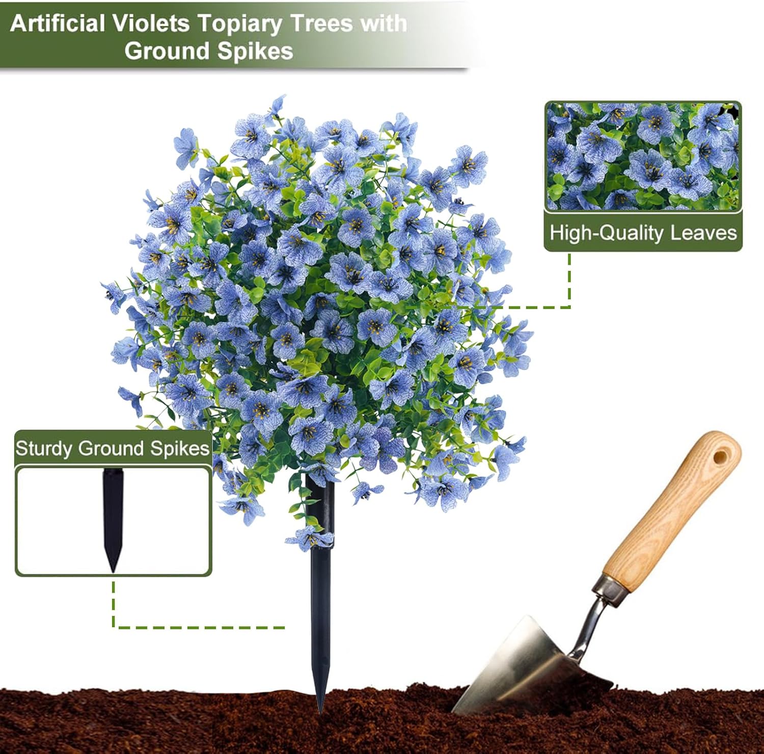 23in Artificial Violet Topiary Trees with Ground Spikes 2pc Blue
