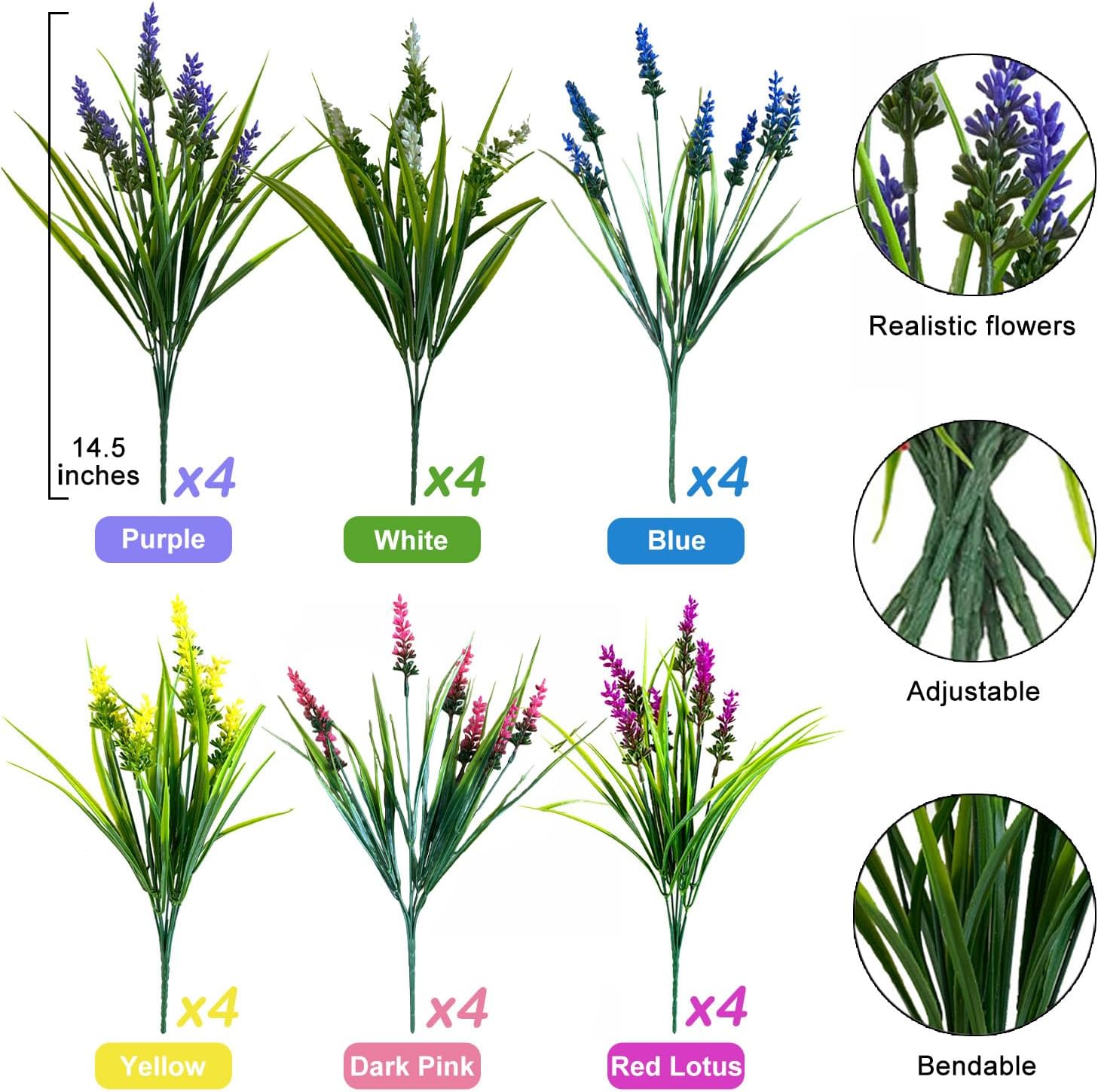 24 Bundles Artificial Flowers for Outdoor Garden Decor