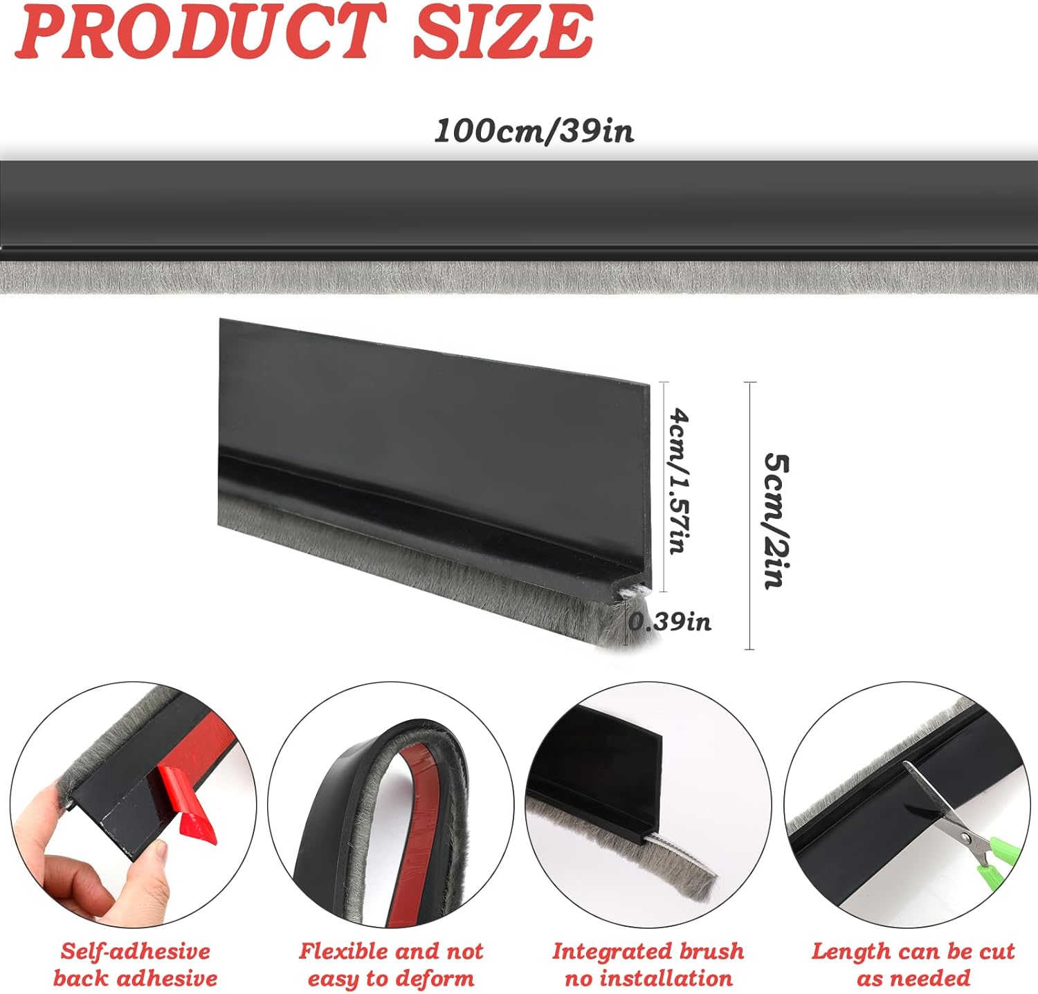 2 Pcs Door Sweep with Brush and Self Adhesive Seal