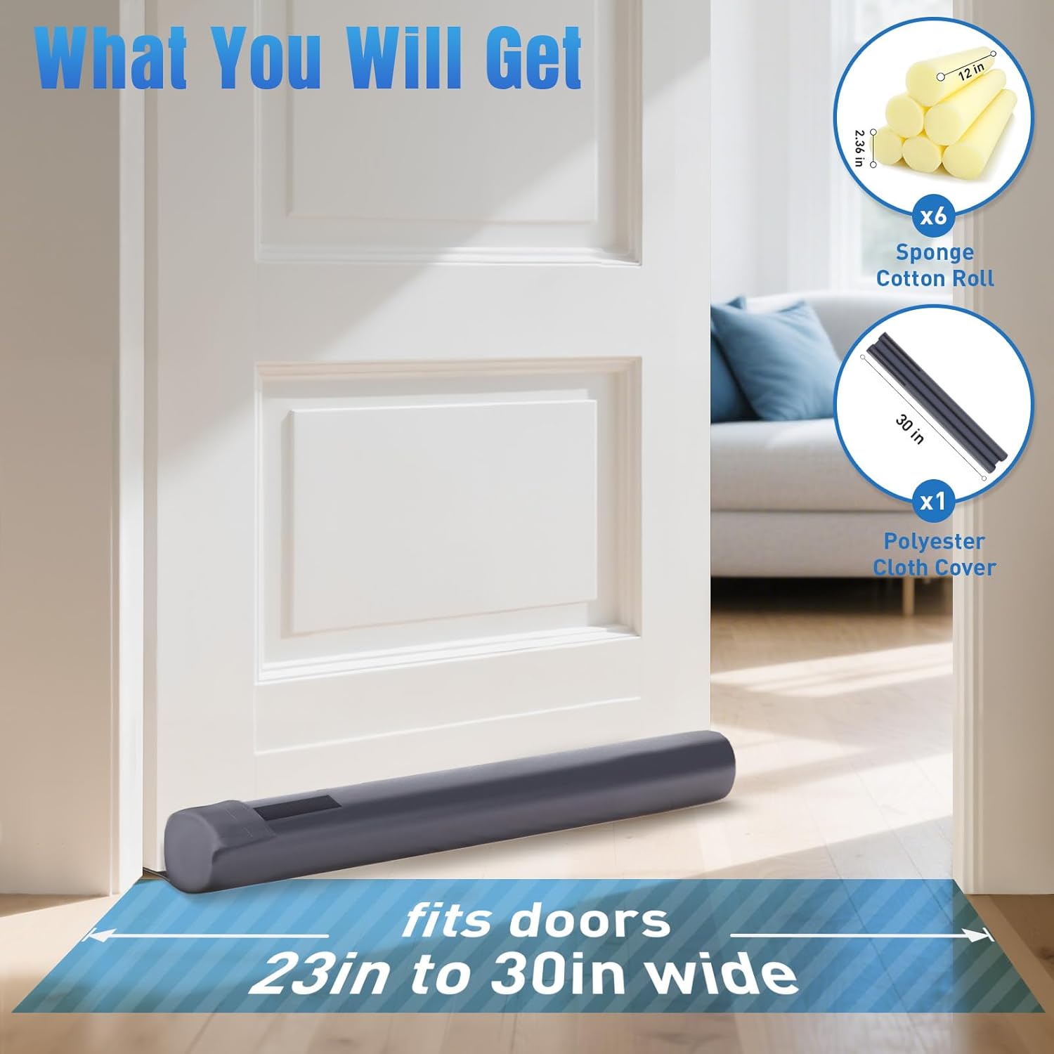 BlissTrends Door Draft Stopper 30 Inch Grey