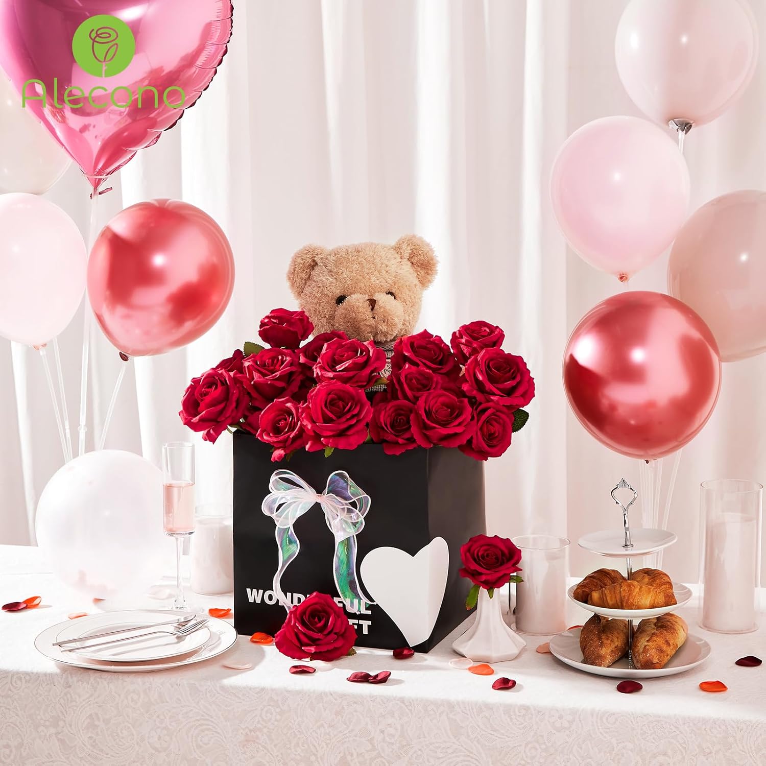 Alecono Real Touch Artificial Roses 20Pcs 4in Red Velvet Flowers