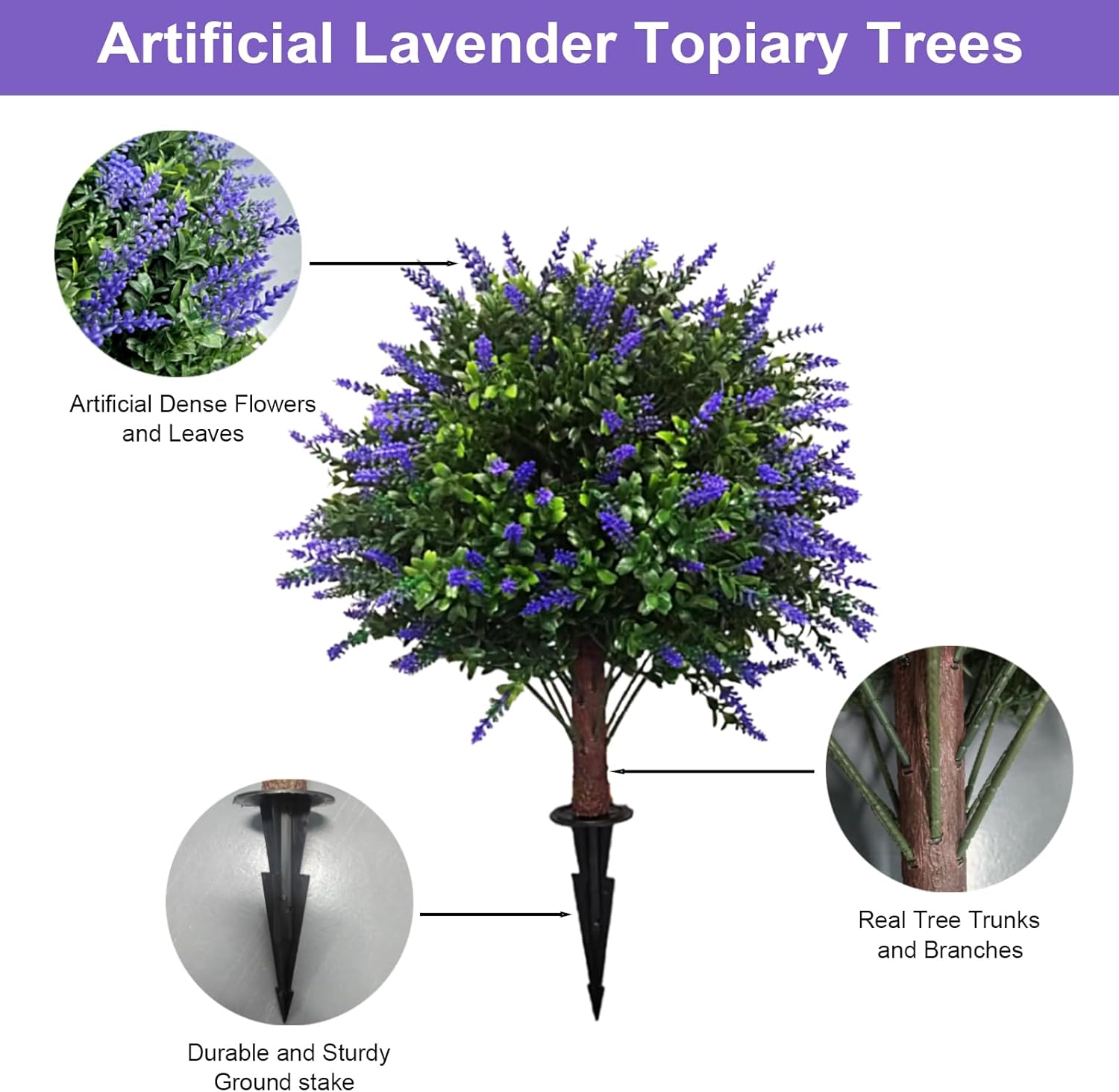 COSDACE Artificial Lavender Topiary Ball Trees 2 Sets