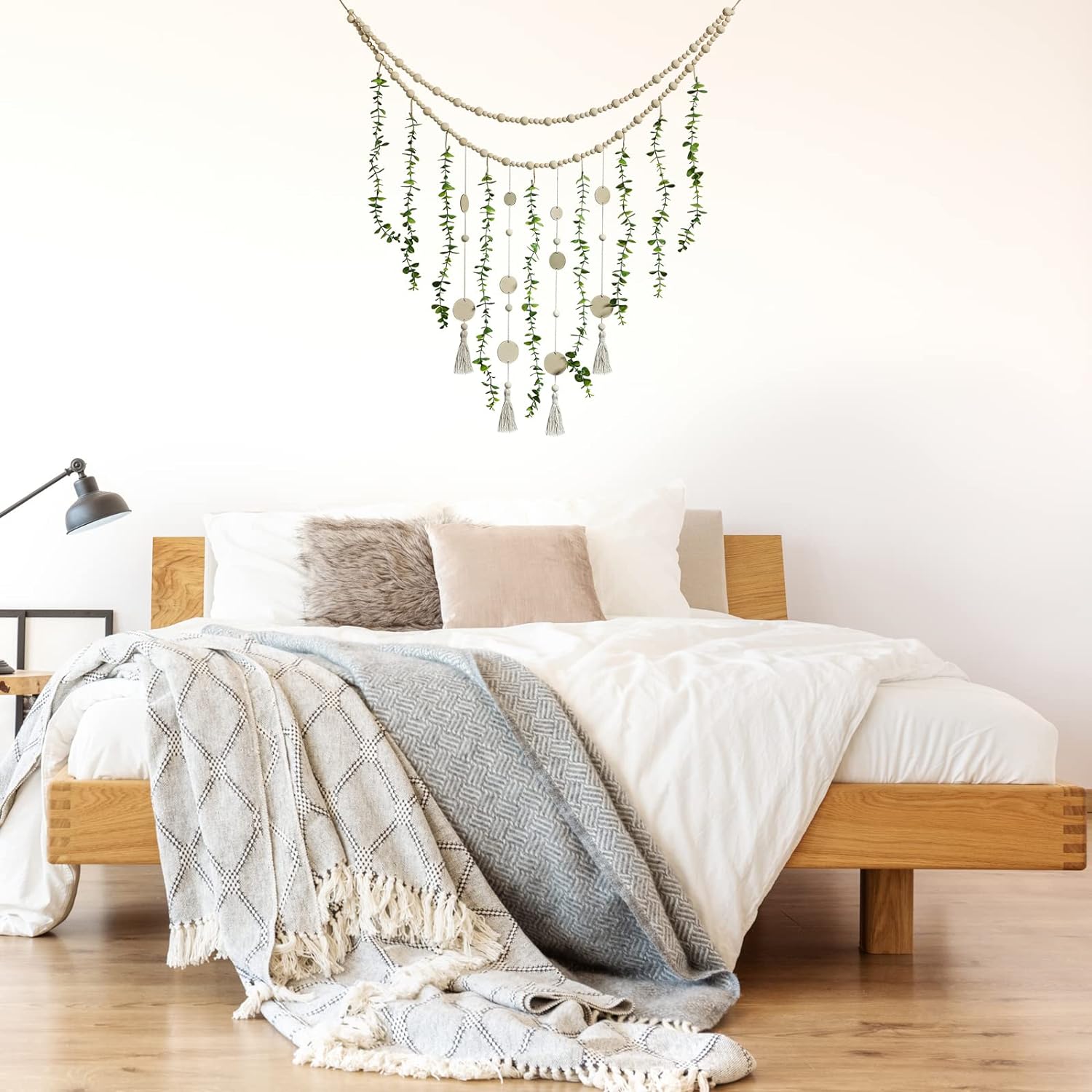 Jetec Boho Wall Hanging with Wooden Beads and Eucalyptus Leaves