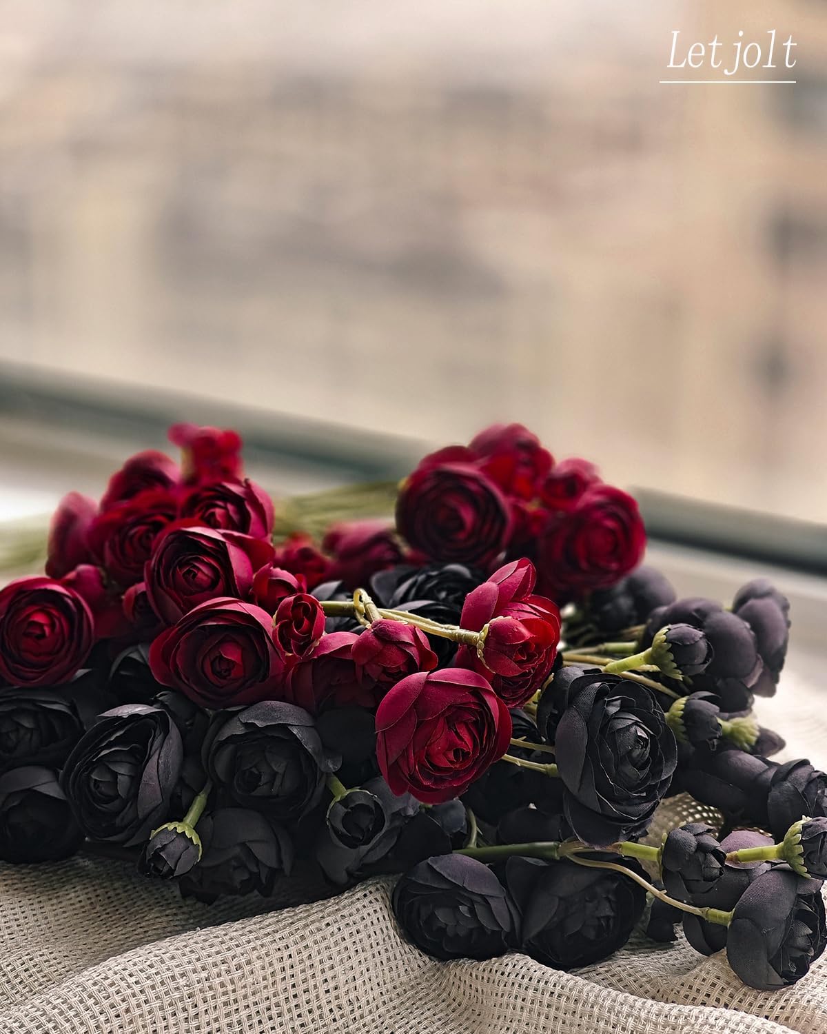 Letjolt 18 Pcs Dark Red Ranunculus Artificial Flowers Wedding Bouquets Centerpieces