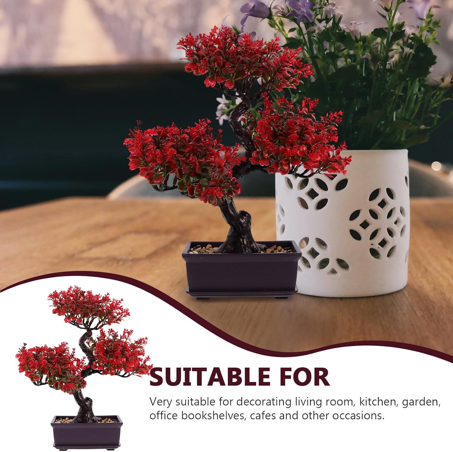 Cabilock Artificial Red Bonsai Tree Indoor Decor