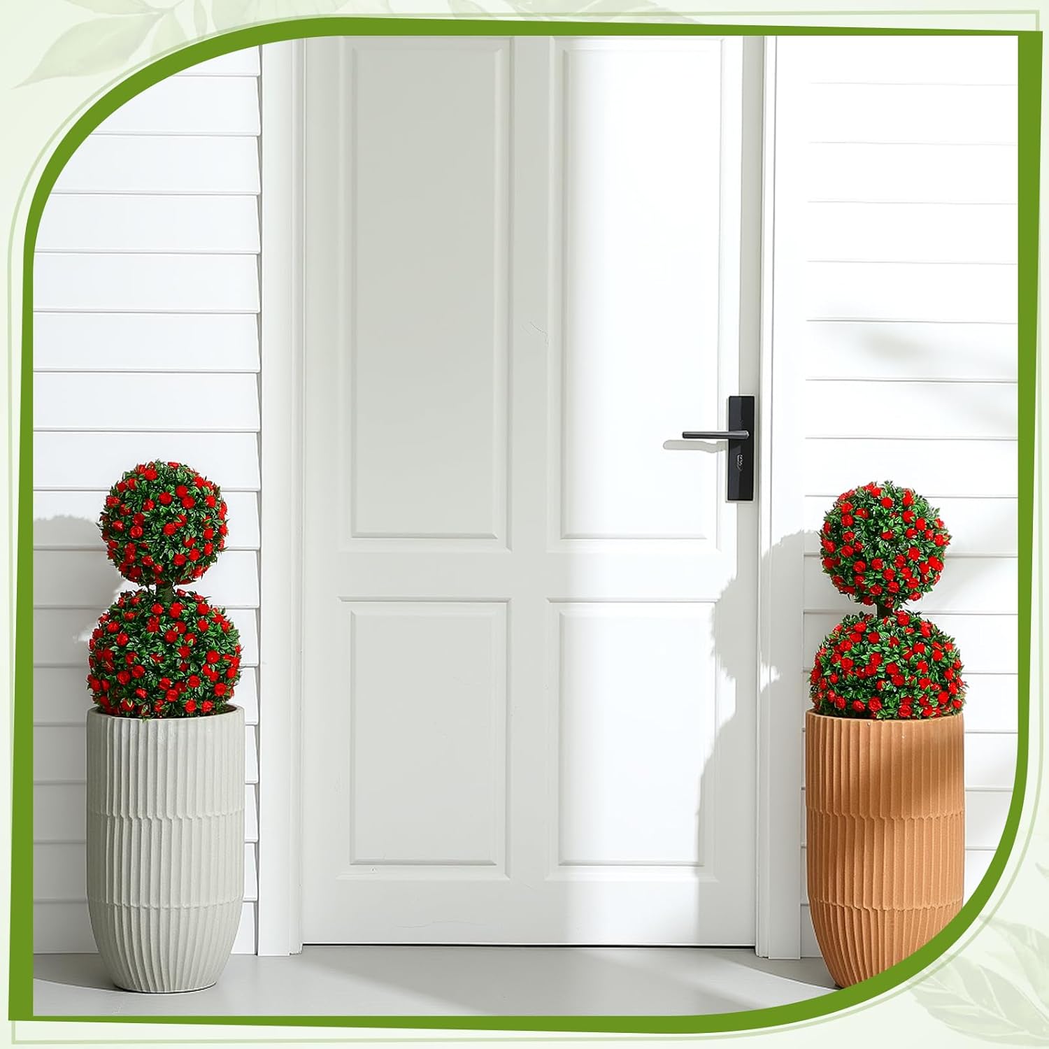 Yunlly 2 Pack 28 Inch Outdoor Artificial Rose Topiary Trees