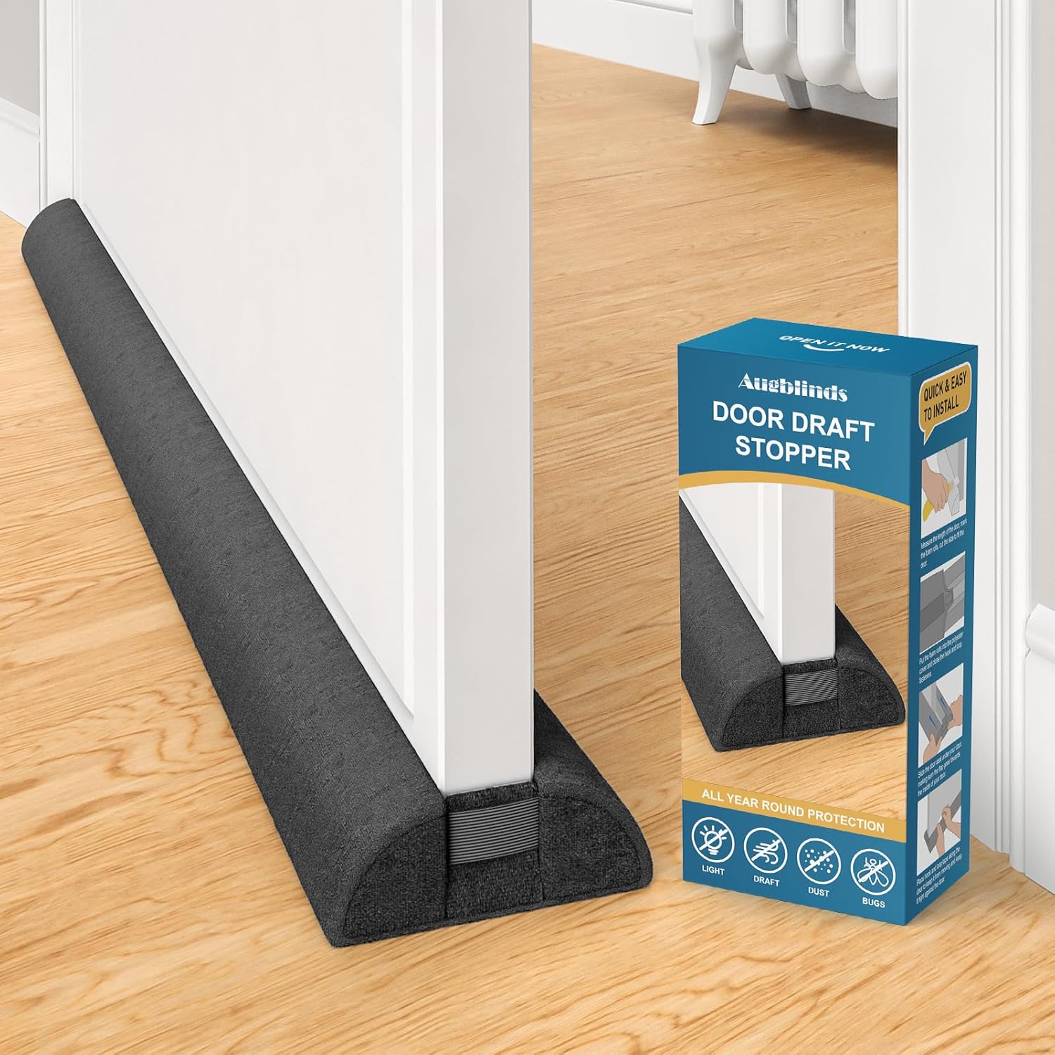 Adjustable Door Draft Stopper 36 Inch Black