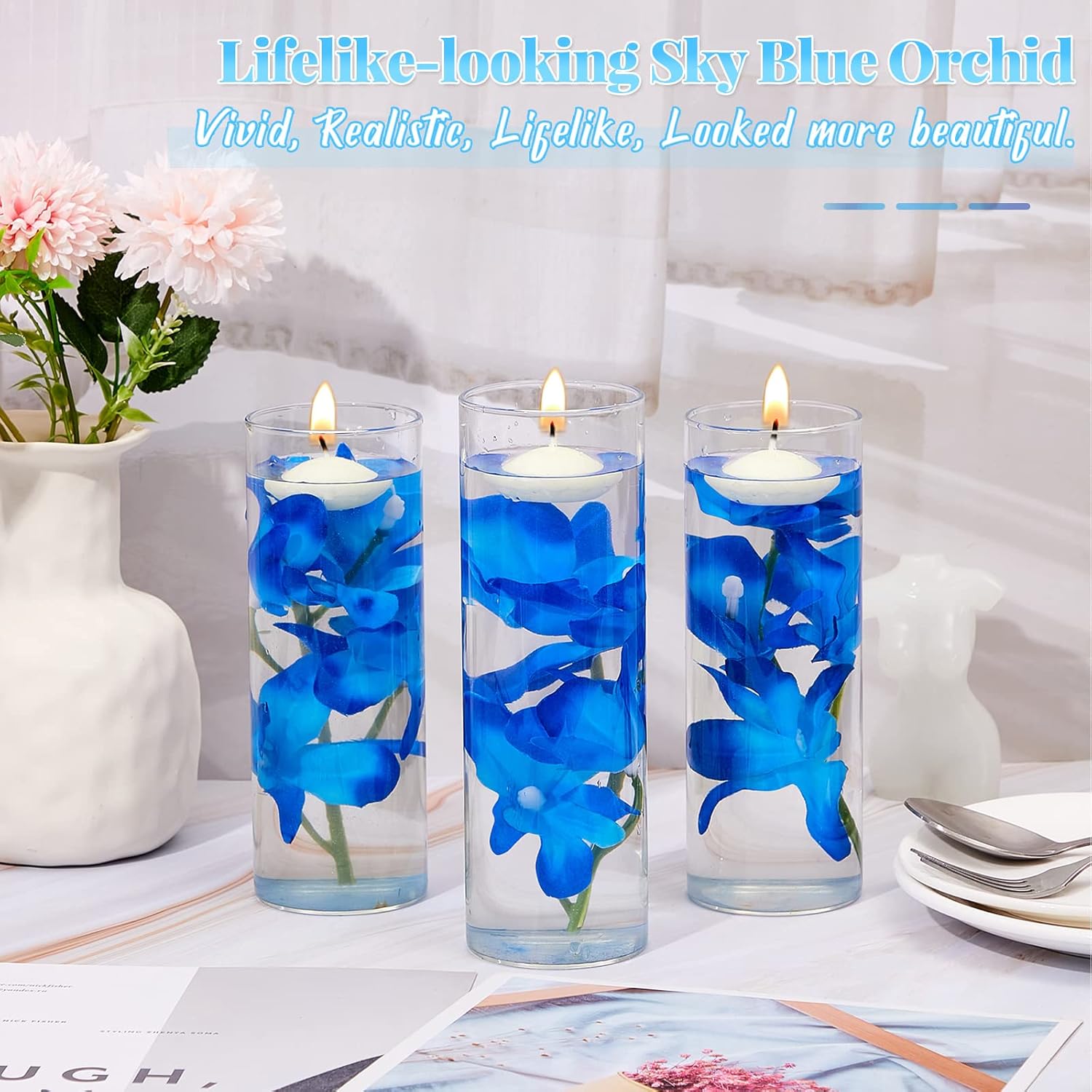 Hanaive 42 Pcs Blue Orchids Artificial Flower Vase Fillers