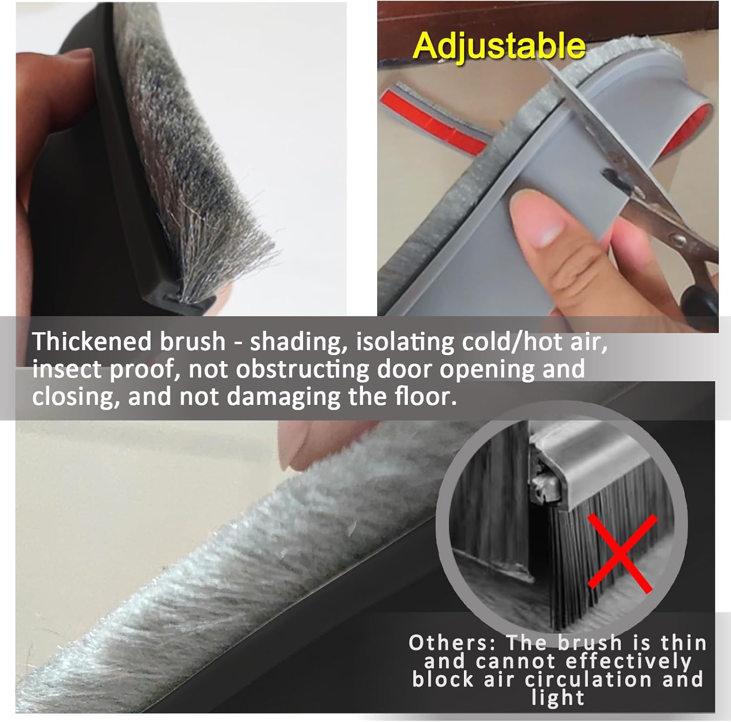 Yingd Door Draft Stopper with Brush - Black