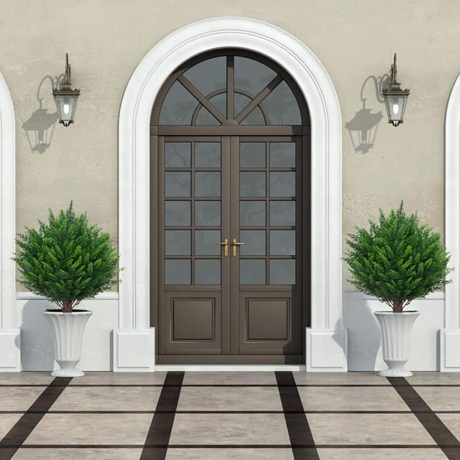 21 Inch Artificial Cedar Topiary Ball Trees Set of 2 with Ground Spike