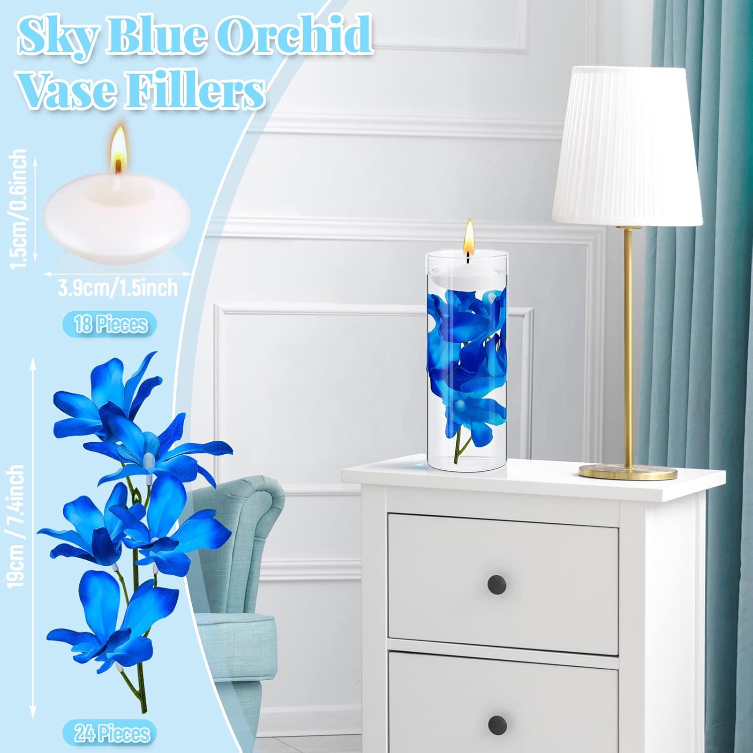 Hanaive 42 Pcs Blue Orchids Artificial Flower Vase Fillers