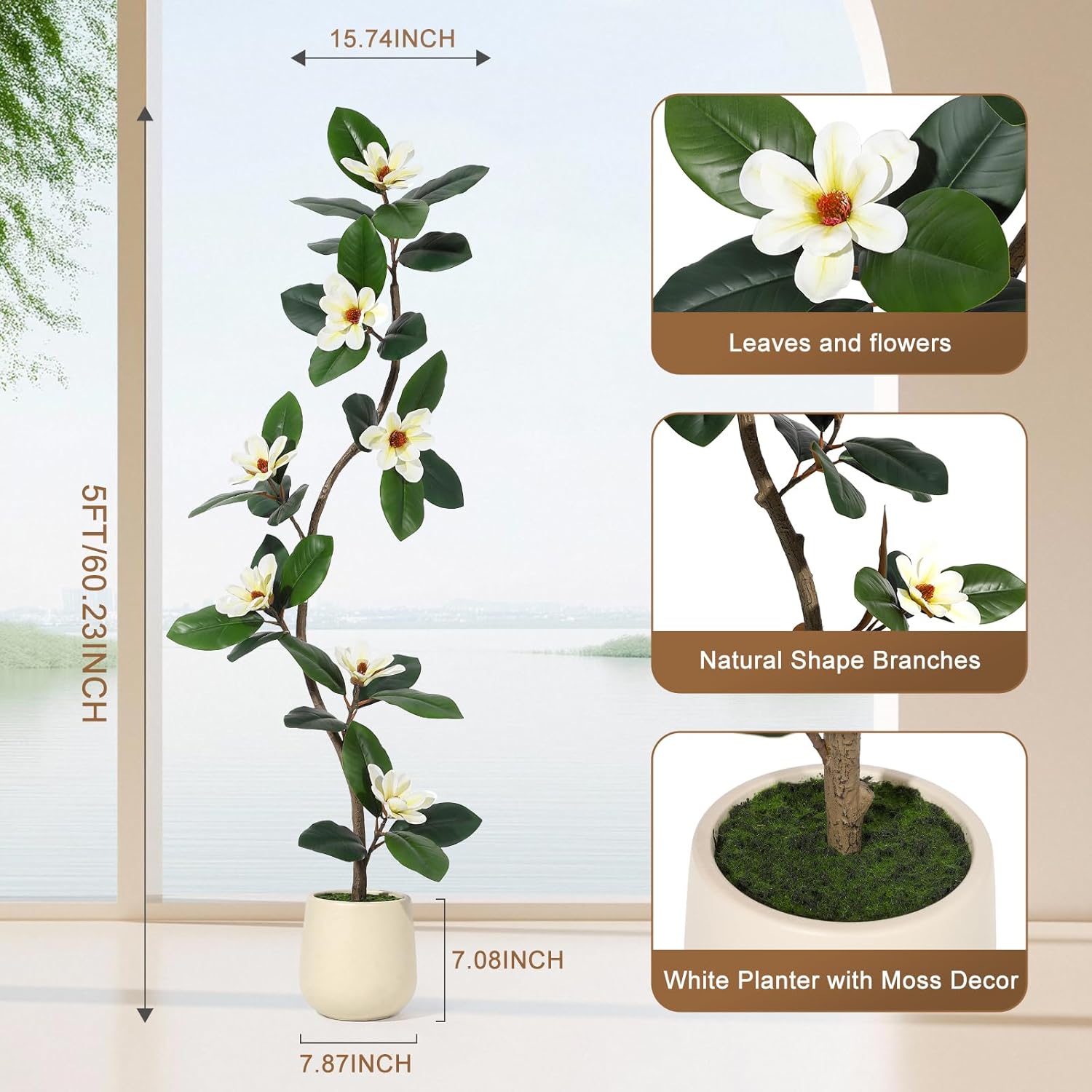 GarveeHome 5FT Rubber Tree Artificial with White Planter Pot