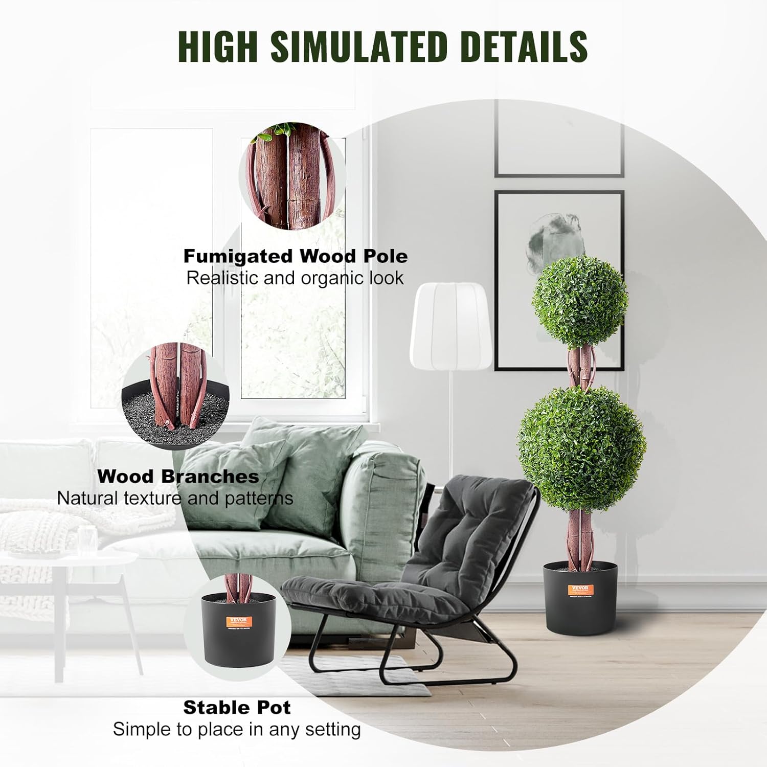 VEVOR Artificial Topiary Tree Set 36 Inch Tall 2 Pieces
