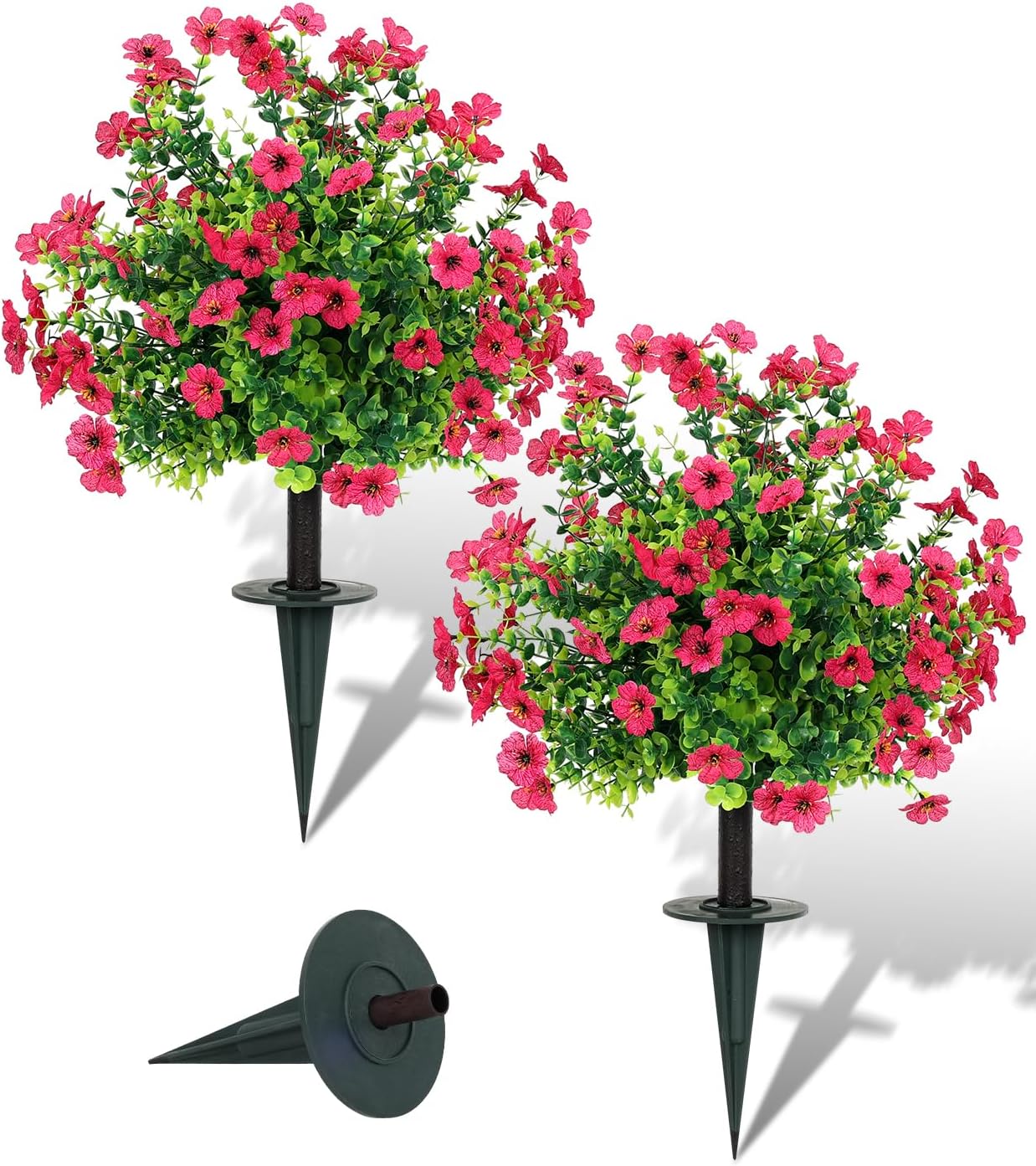Set of 2 Artificial Boxwood Plants Rose Red