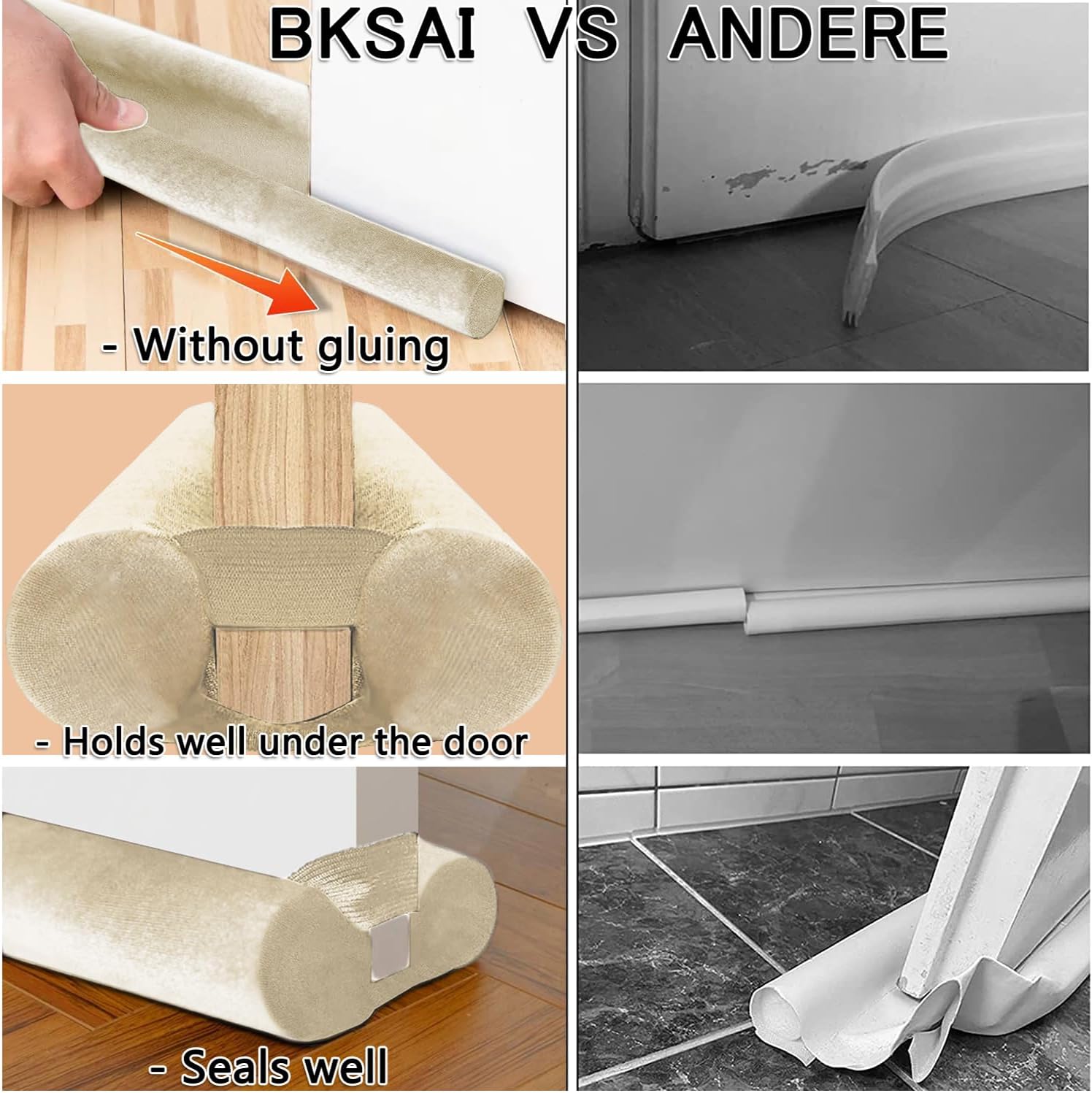 BKSAI Door Draft Stopper No Adhesive Noise Blocker