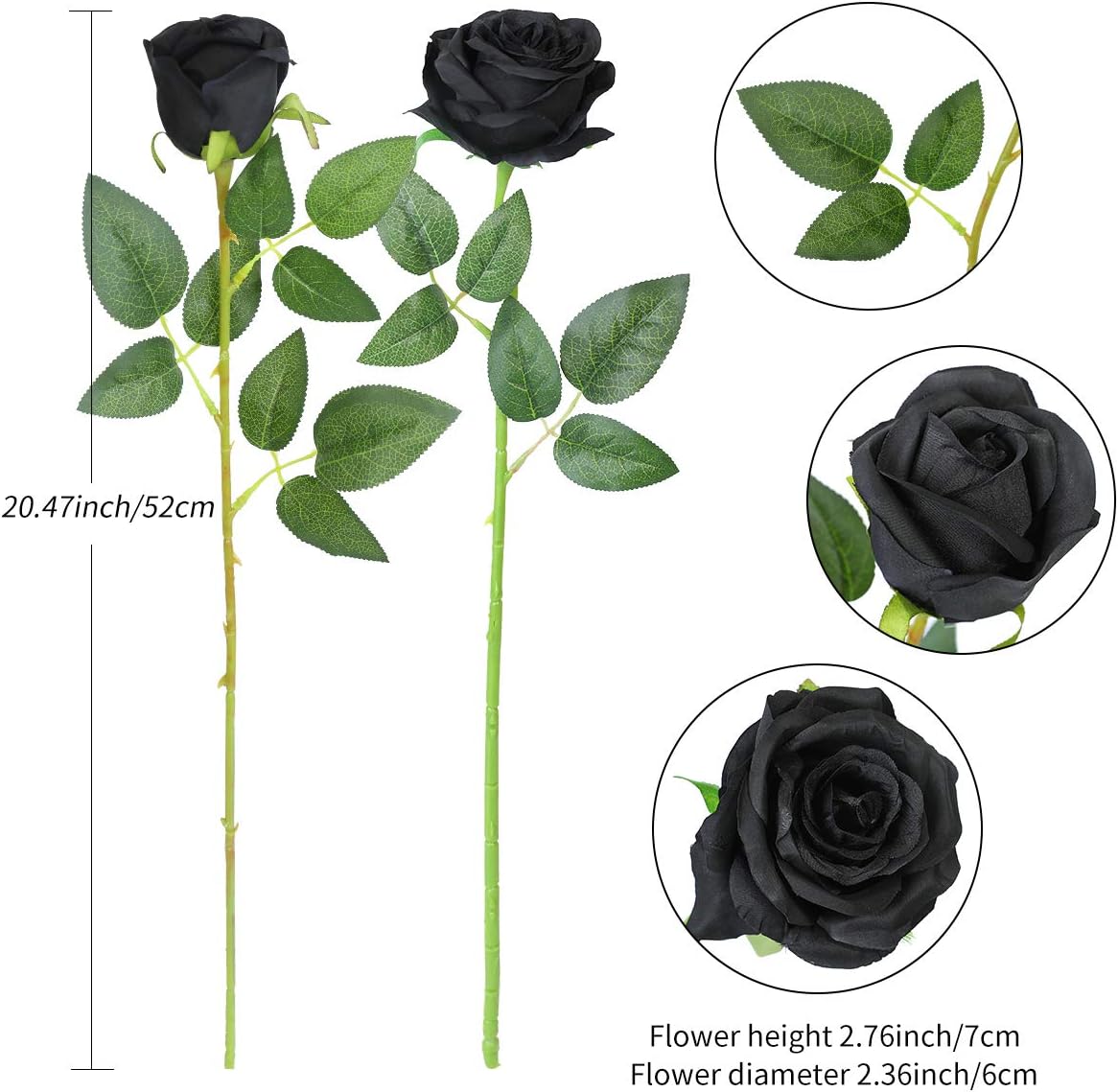 Hawesome 12PCS Artificial Silk Roses Bouquet with Realistic Black Stems