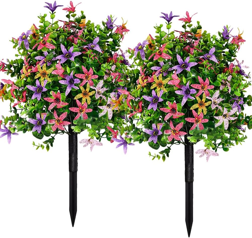 Set of 2 Artificial Boxwood Topiary Trees with Flowers