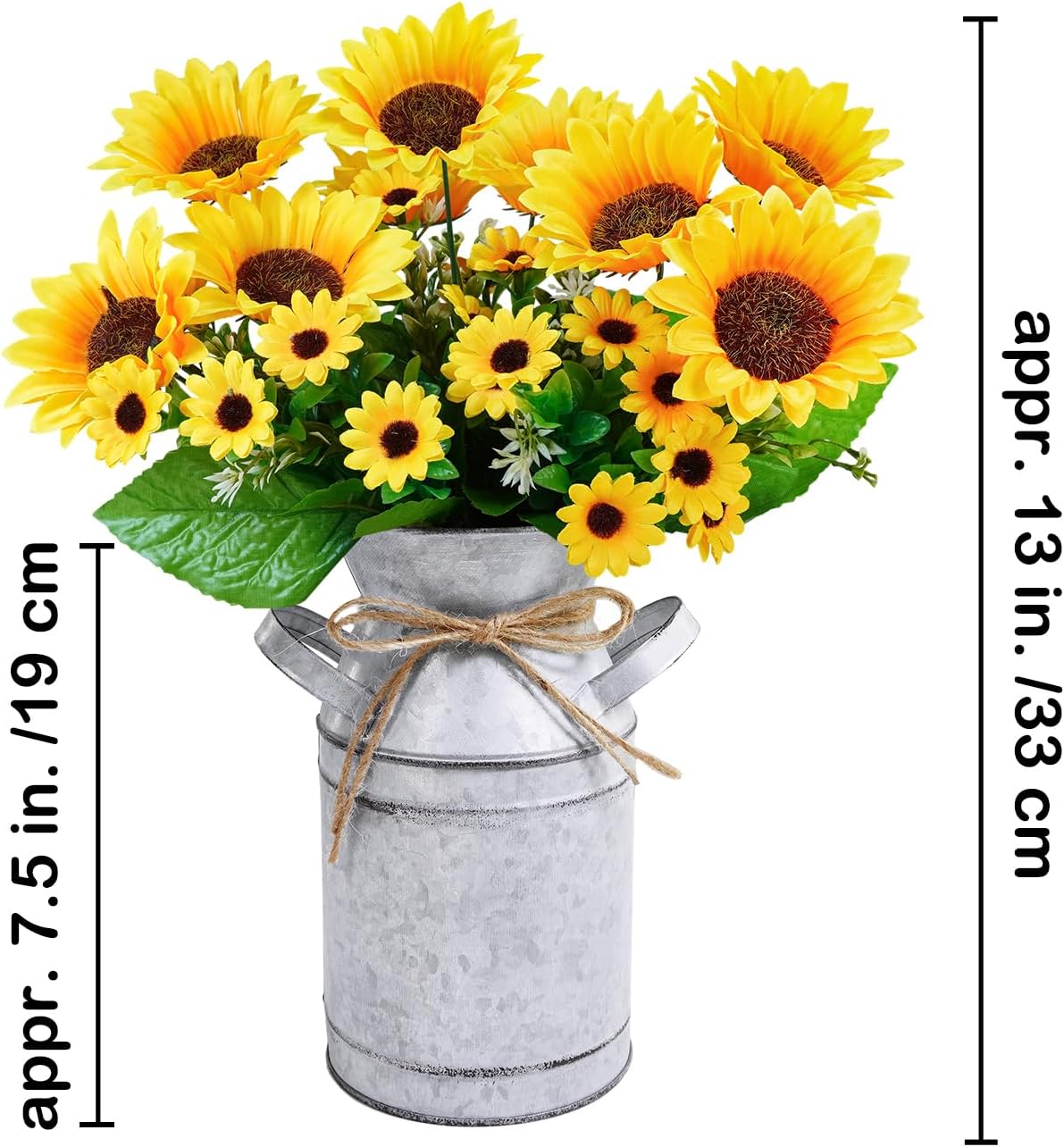 Winlyn Farmhouse Sunflower Centerpiece Metal Vase