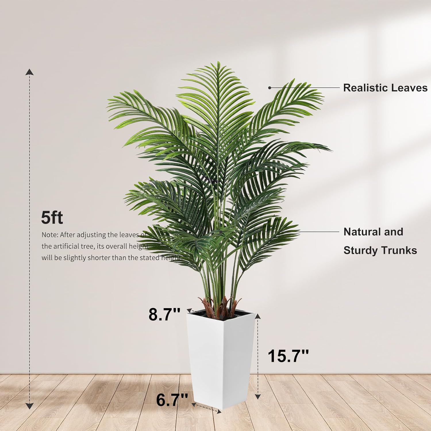 FEELEAD 5FT Artificial Golden Cane Palm Tree with White Planter