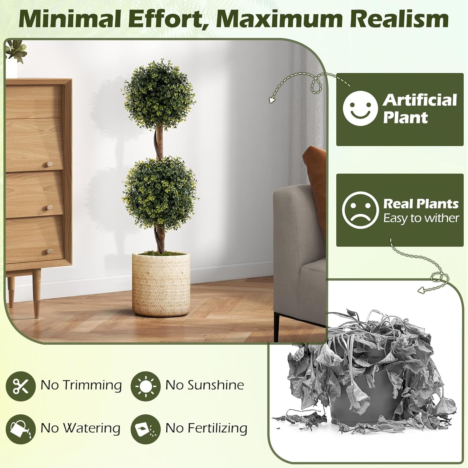 Goplus 3 Ft Artificial Boxwood Topiary Trees Set of 2