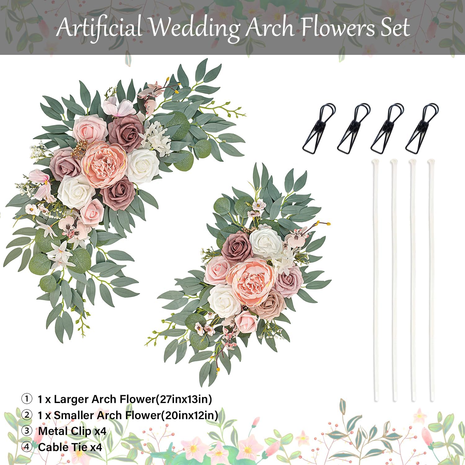 Finphoon Pink Wedding Arch Flowers Set of 2