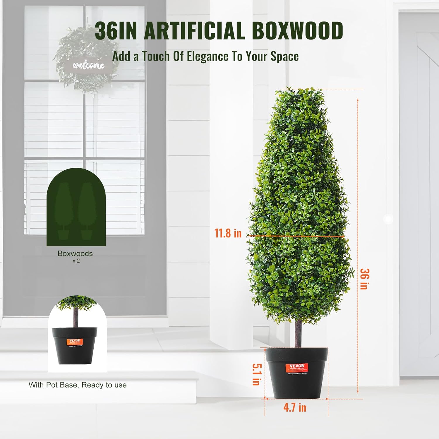 VEVOR Artificial Boxwood Topiary Tree 36 Inch 2 Pack