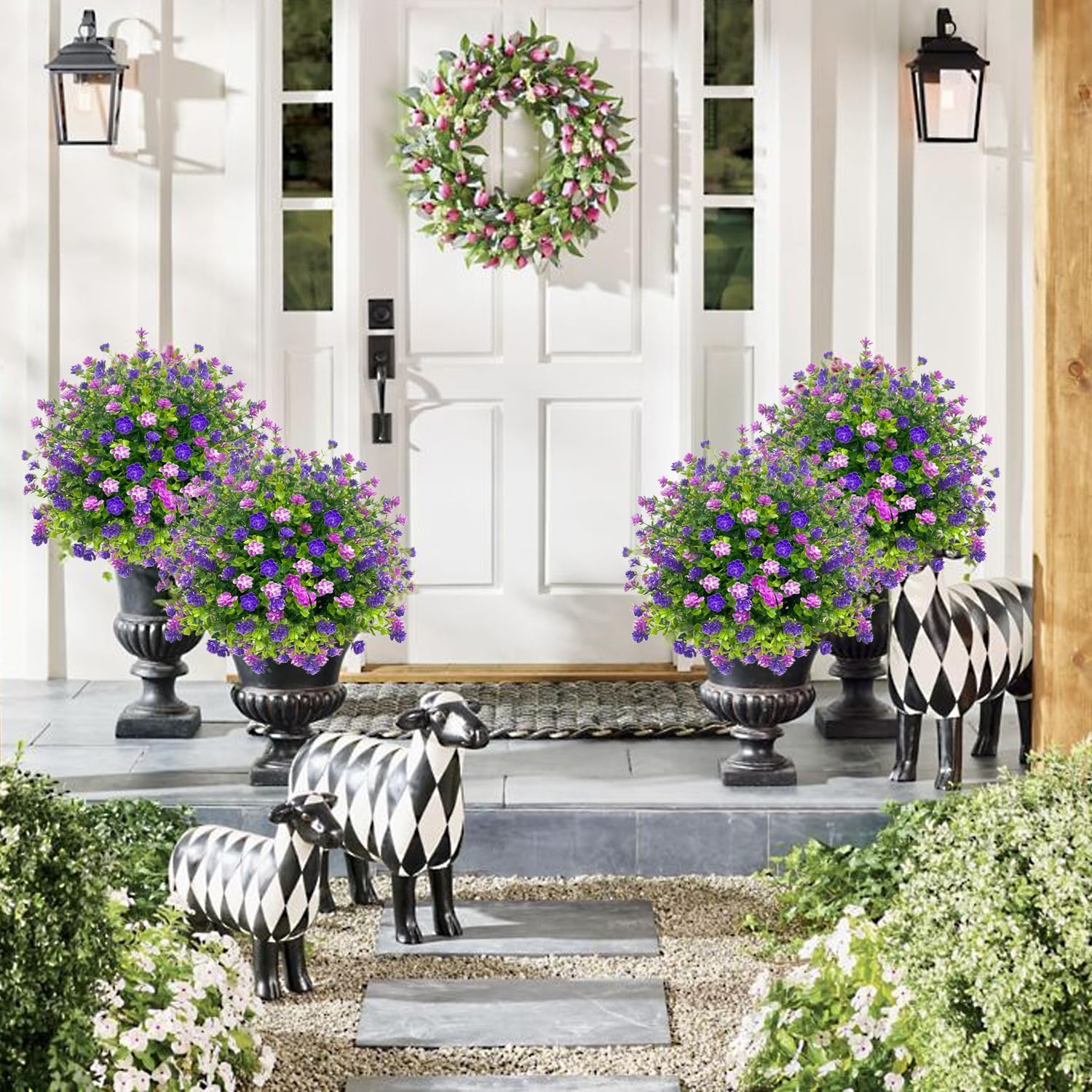 2 Pack Artificial Boxwood Topiary Ball Trees Purple
