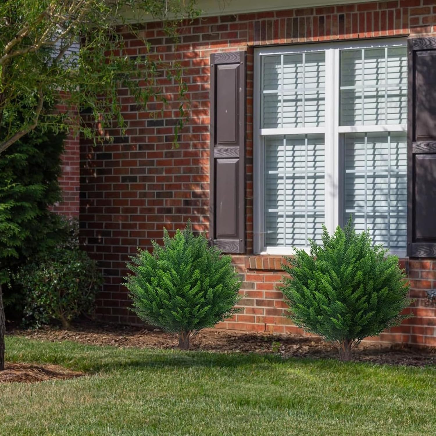 21 Inch Artificial Cedar Topiary Ball Trees Set of 2 with Ground Spike