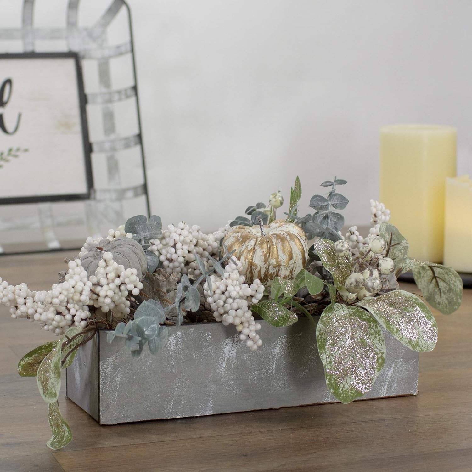 Northlight 1025 Inch Neutral Pumpkin and Leaves Fall Floral Arrangement