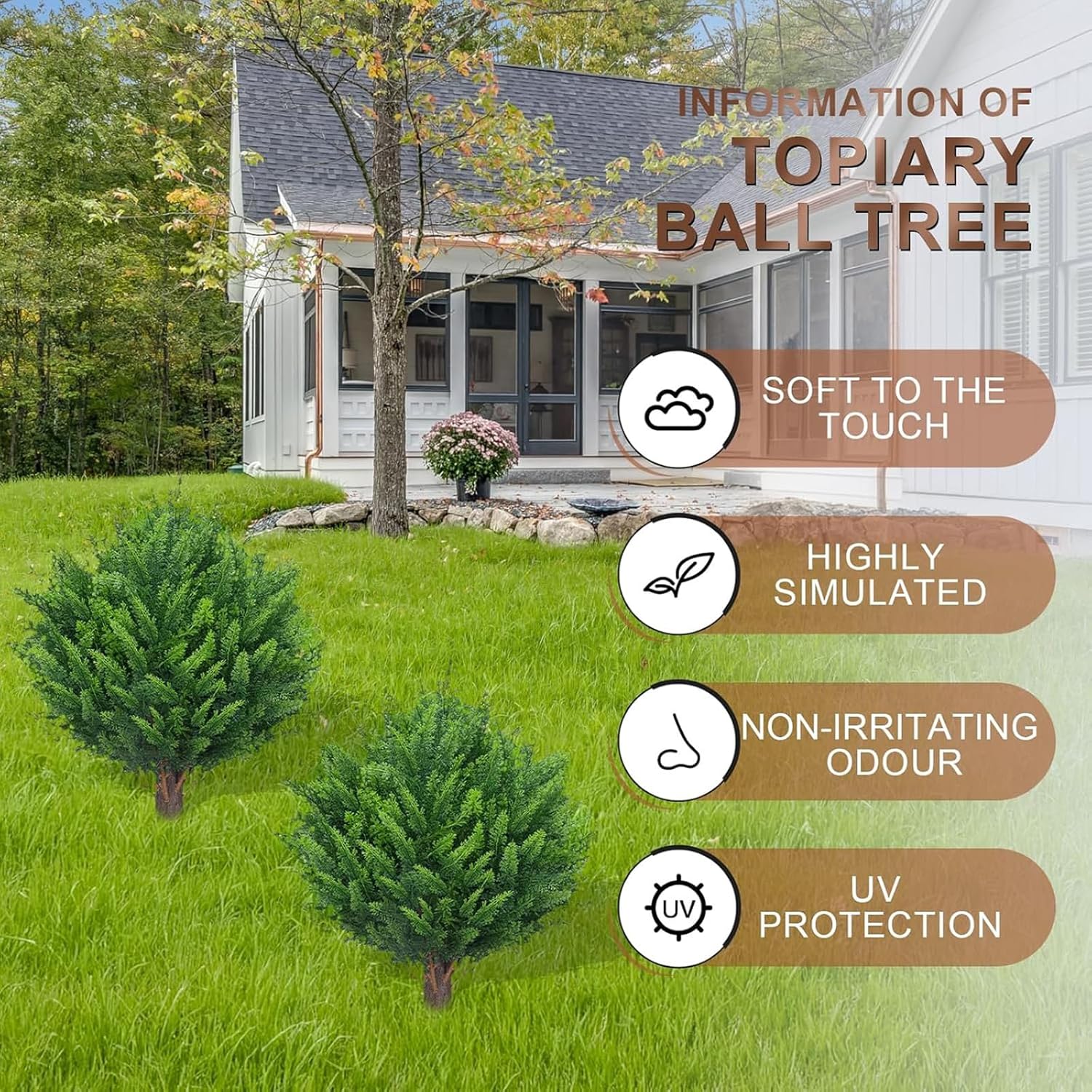 21 Inch Artificial Cedar Topiary Ball Trees Set of 2 with Ground Spike