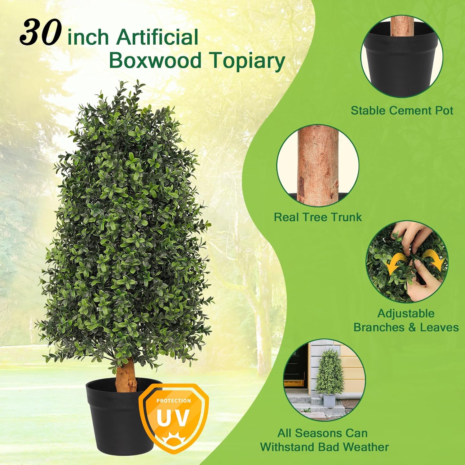 30 Inch Artificial Boxwood Topiary 2 Pack Outdoor Decor