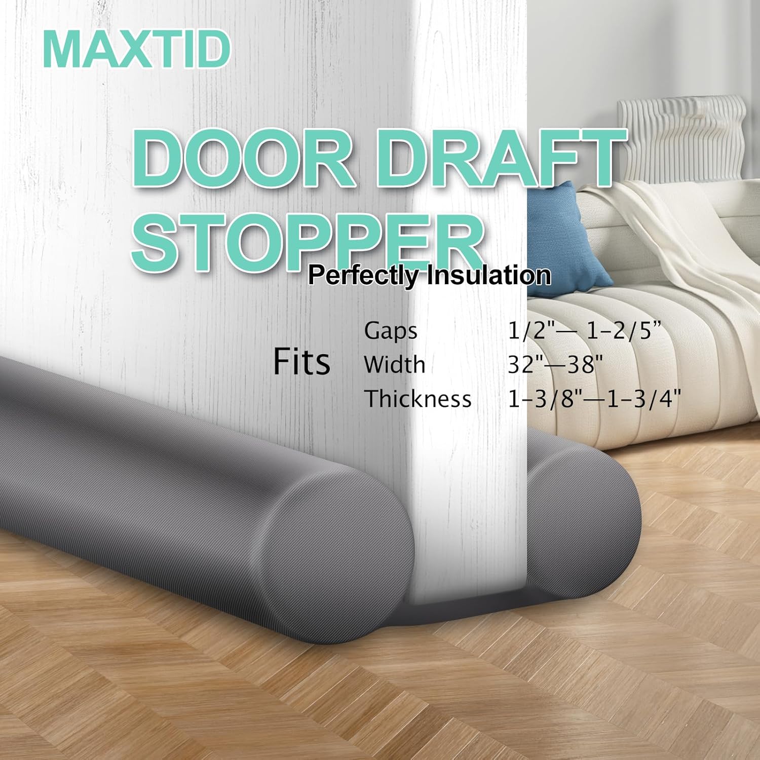 MAXTID Under Door Draft Stopper 32-38 Inches Grey