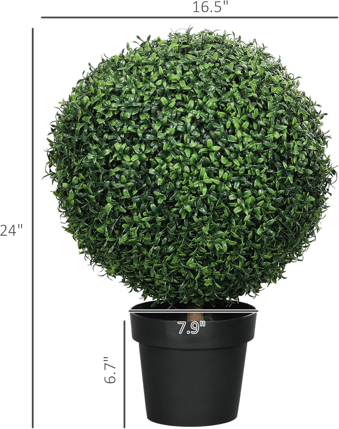 HOMCOM Artificial Trees Set of 2 24 Inch Green Boxwood Topiary