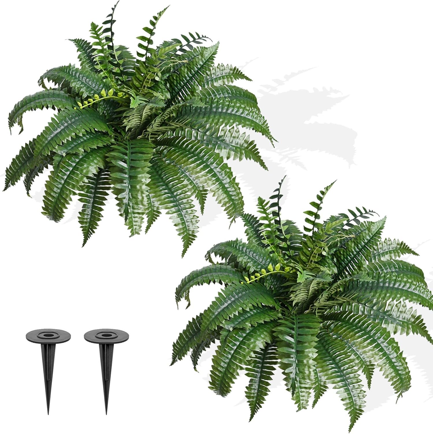 2 Pack Artificial Ferns with Spike for Outdoor Use