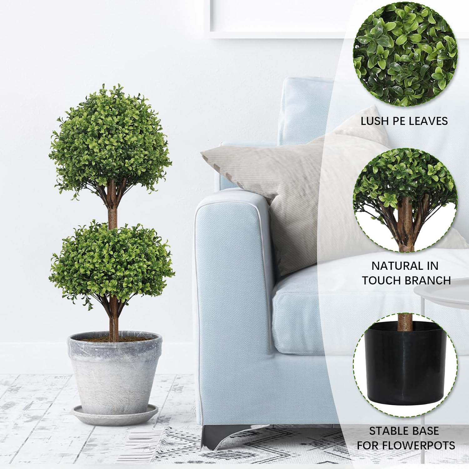 THE BLOOM TIMES 40 Artificial Boxwood Topiary Double Ball Set of 2