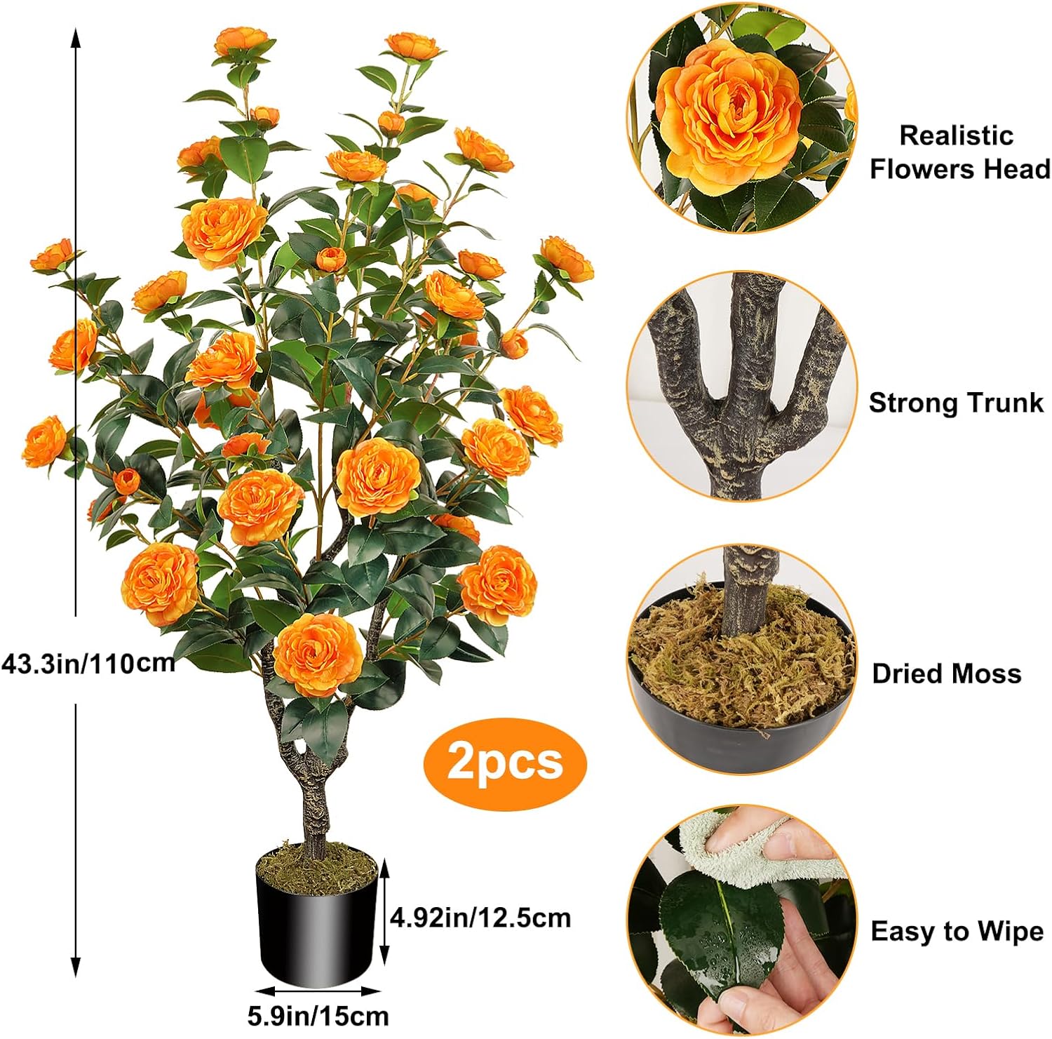 2 Pack 36FT Artificial Camellia Tree with Flowers