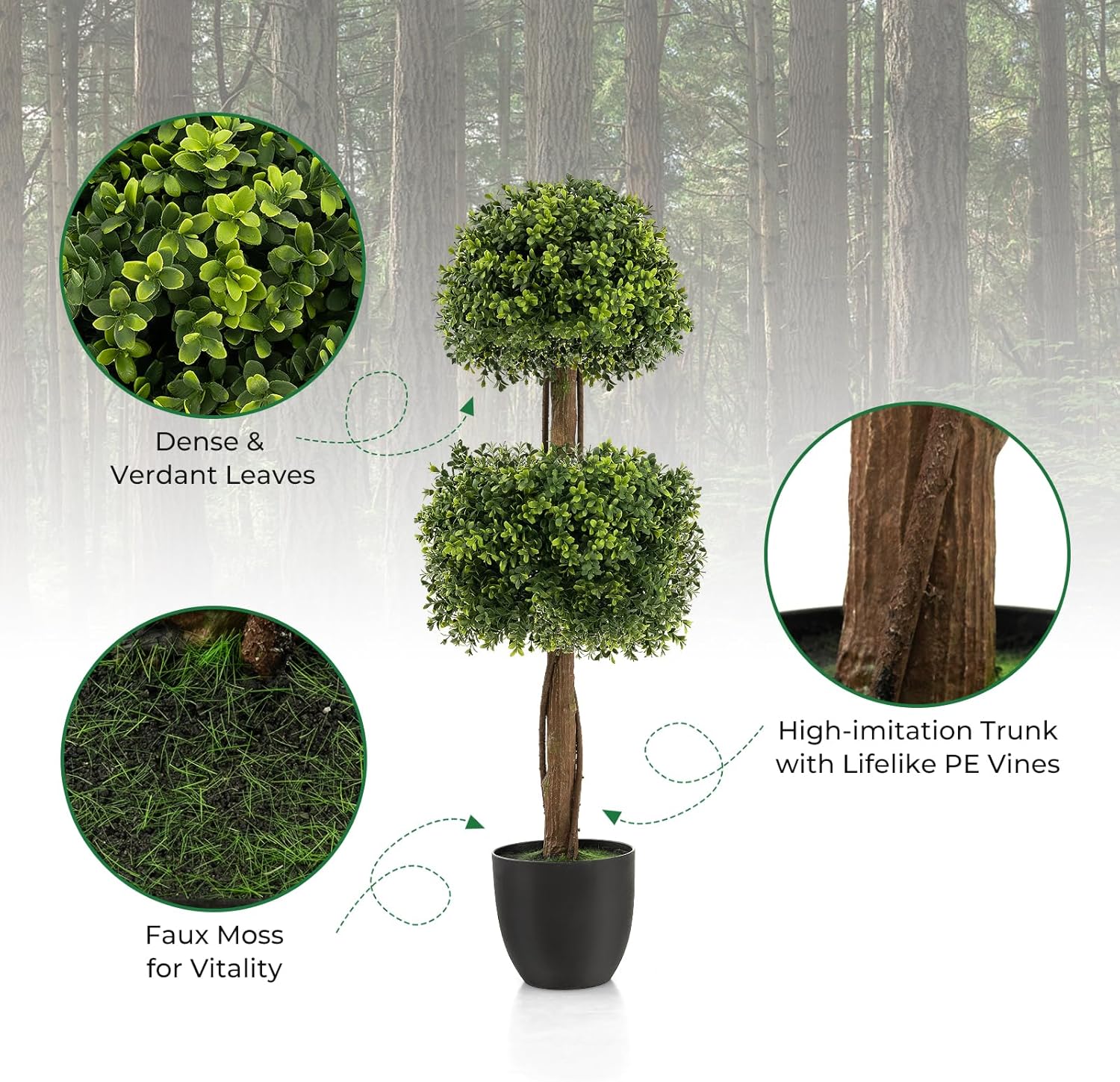 Goplus 40 Inch Artificial Boxwood Topiary Ball Tree