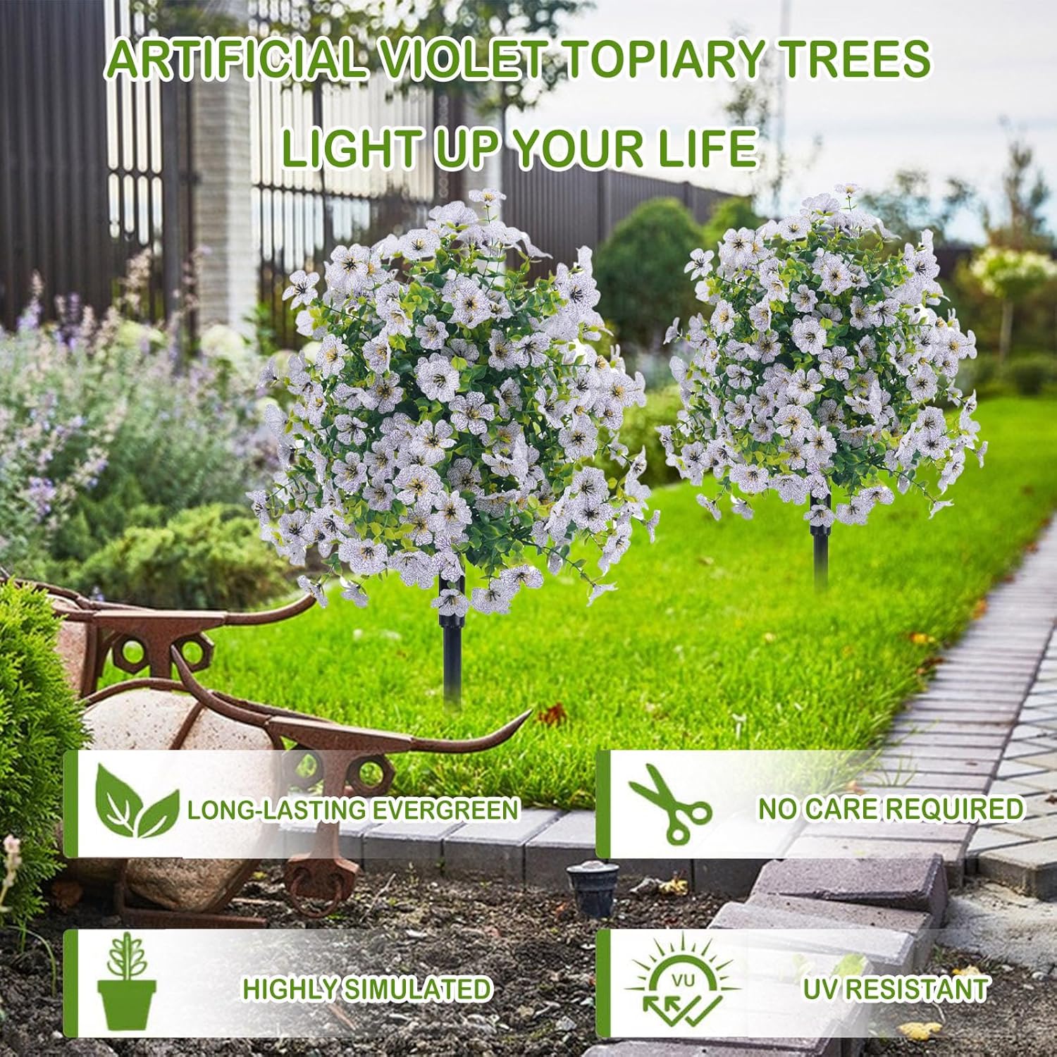 236 Inch White Artificial Violet Topiary Trees 2pc